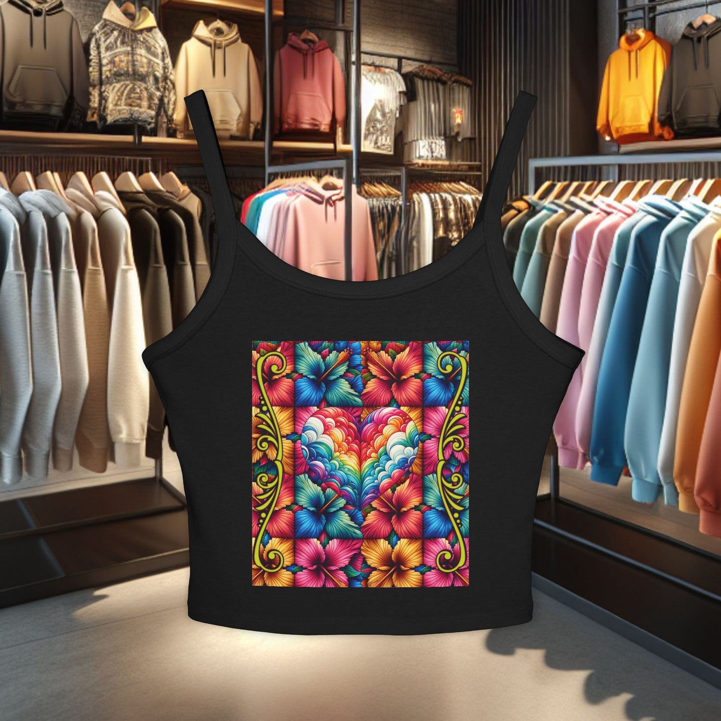 Colorful Heart Floral Tank Top - Summer Tropical Design