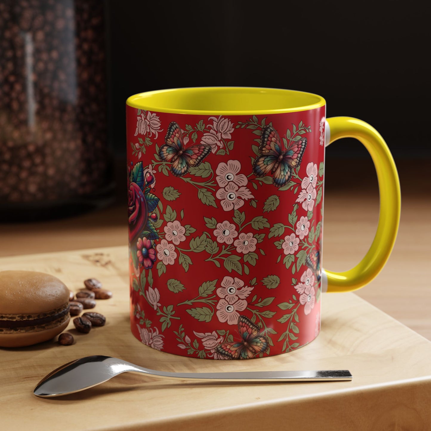 Floral Coffee Mug Red