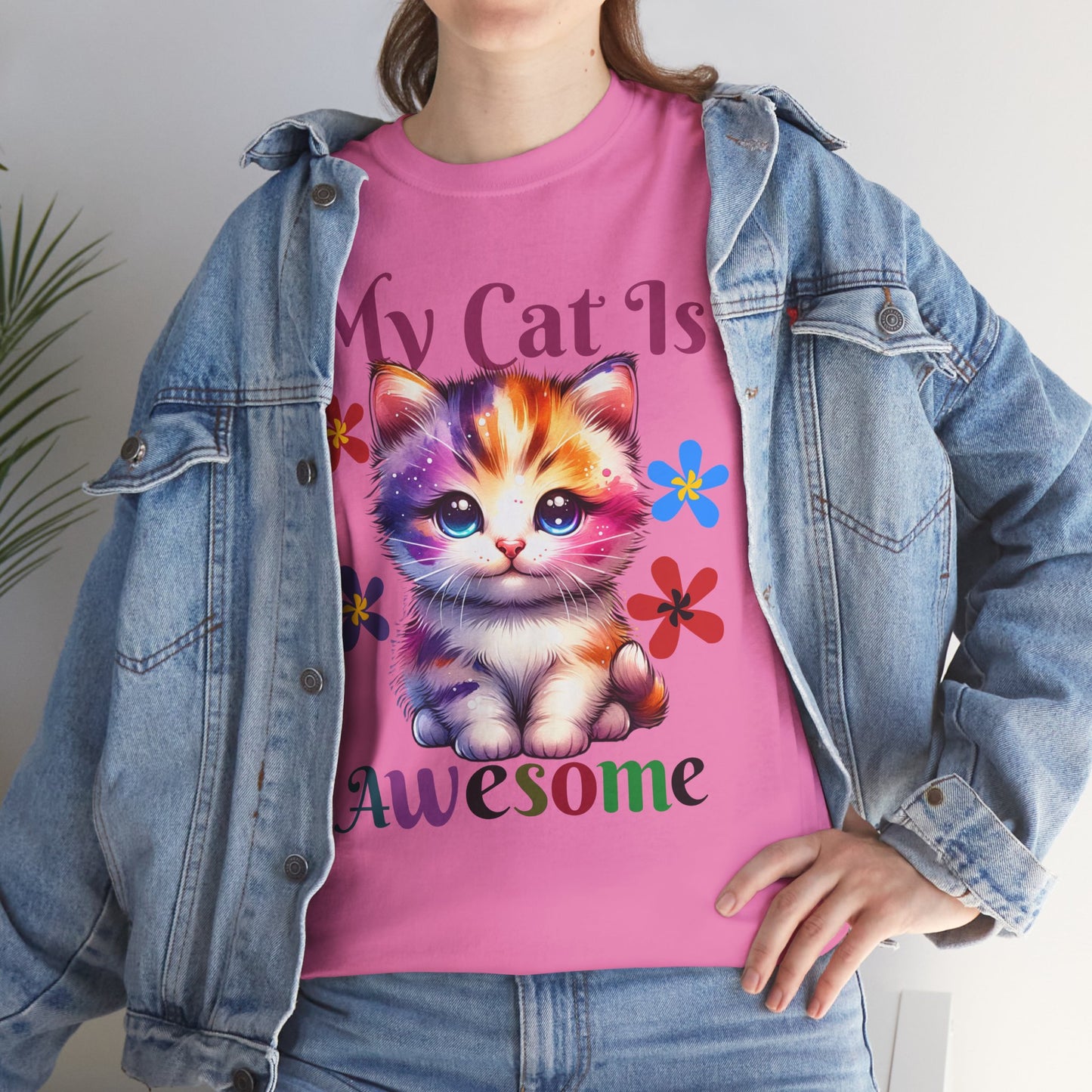 Awesome Cat Heavy Cotton Tee | Cat Lover Gift | Colorful Fun Shirt | Cute Animal Apparel | Perfect for Birthdays & Pet Lovers