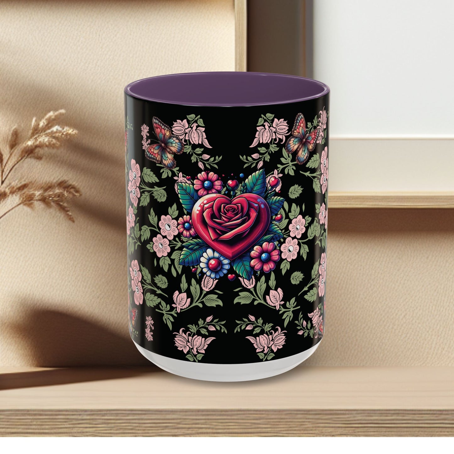 Floral Coffee Mug Black
