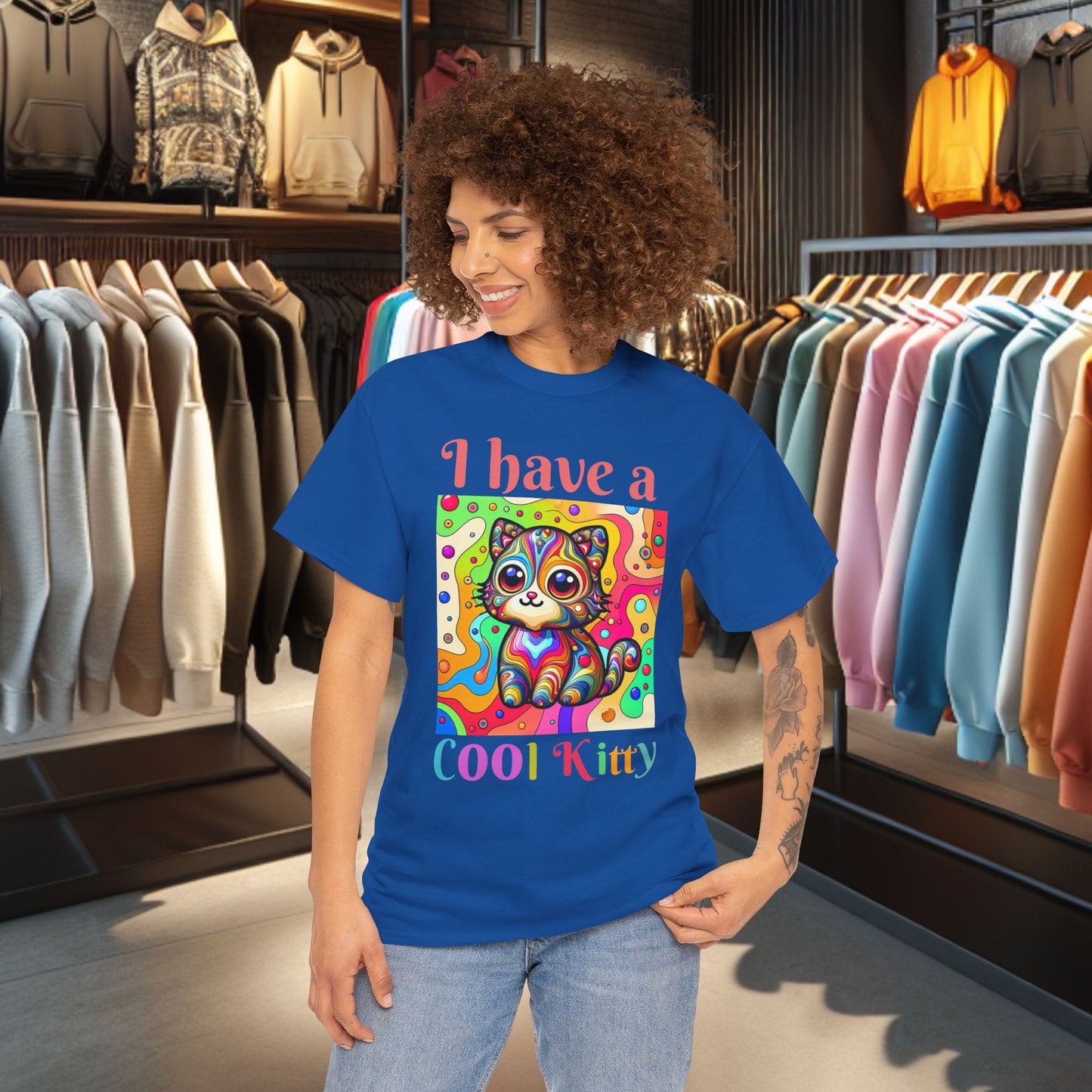 Cool Kitty Heavy Cotton Tee | Cat Lover Gift | Colorful Fun Shirt | Cute Animal Apparel | Perfect for Birthdays & Pet Lovers