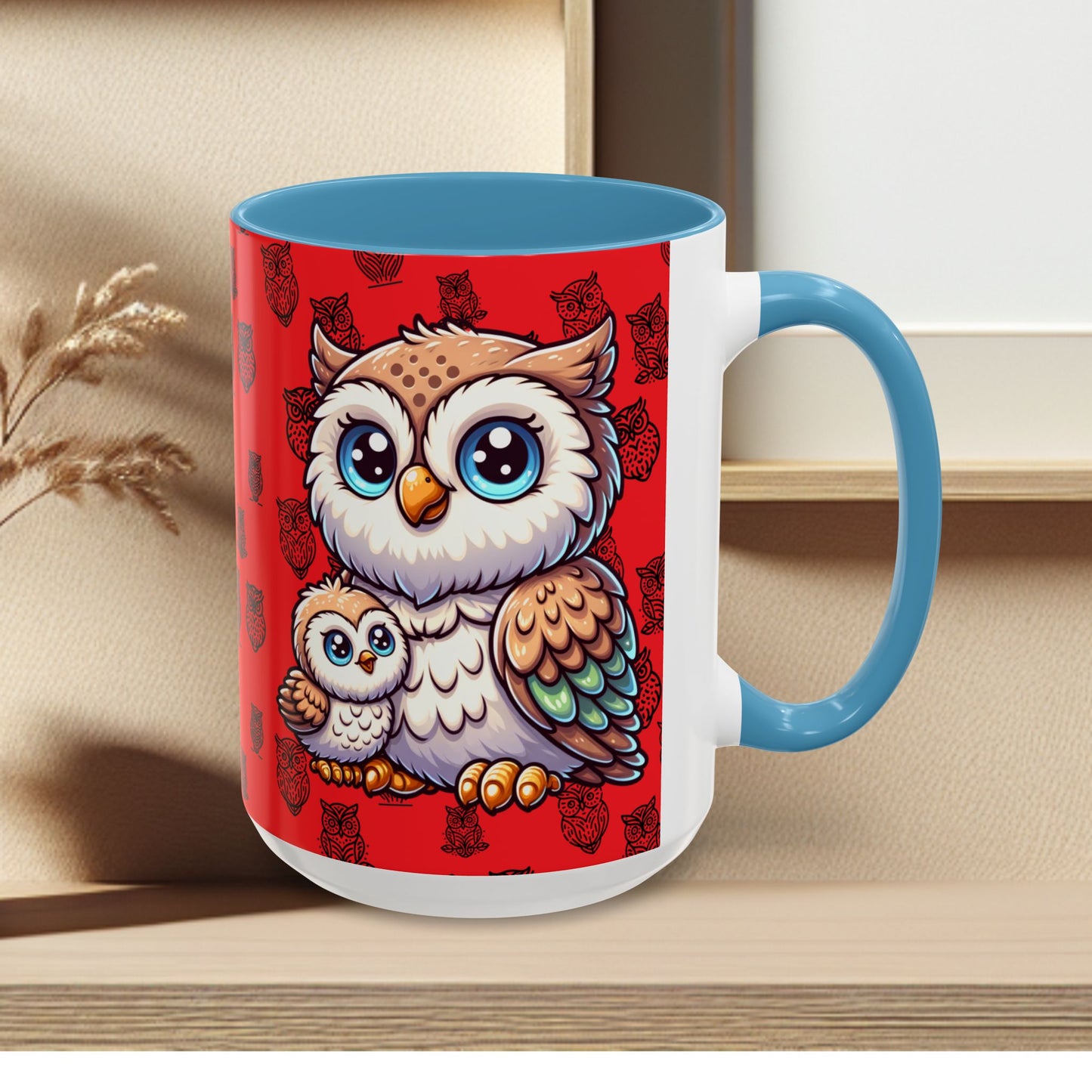 Red Coffee Mug - Owl Family - Colorful Inspirational Owl Design