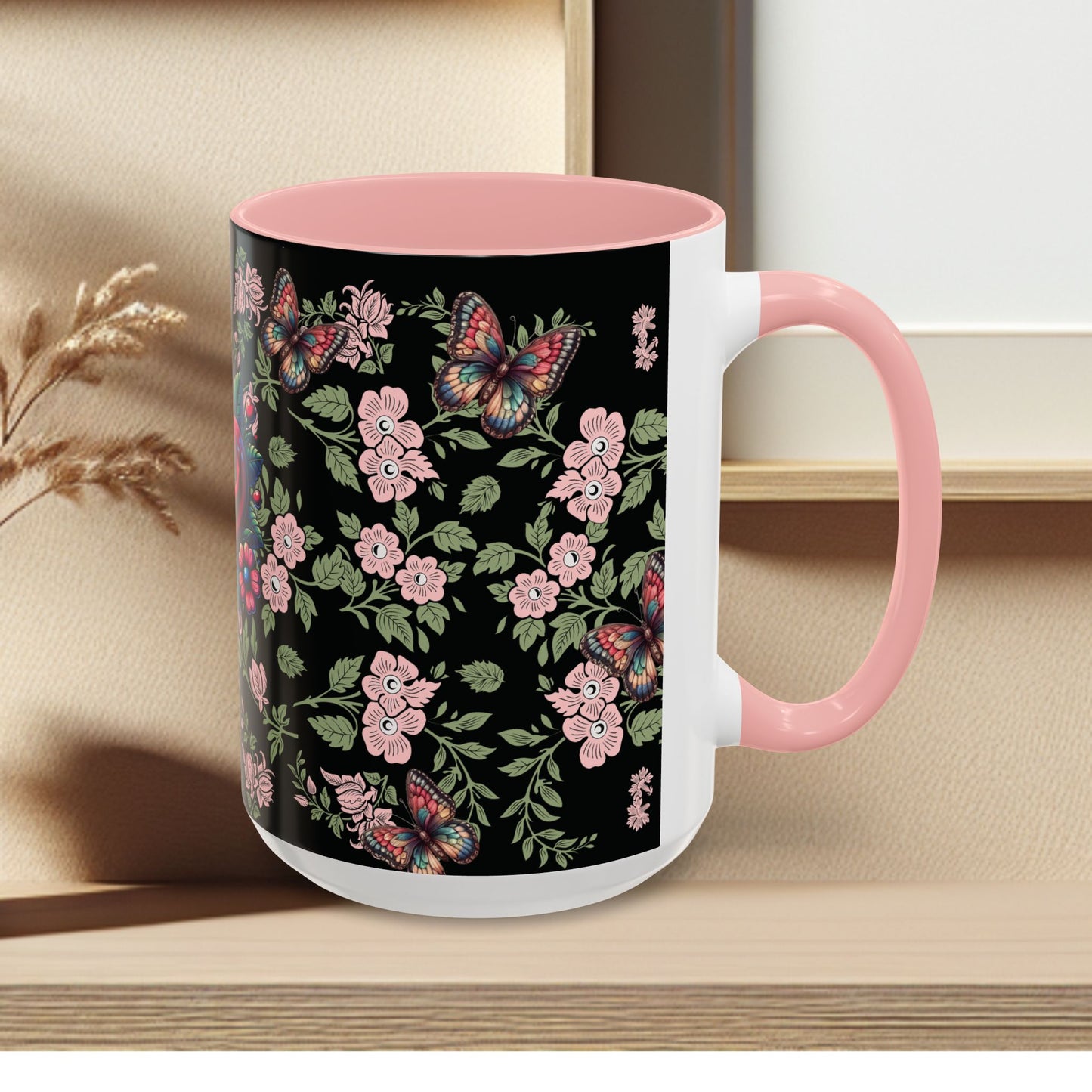 Floral Coffee Mug Black