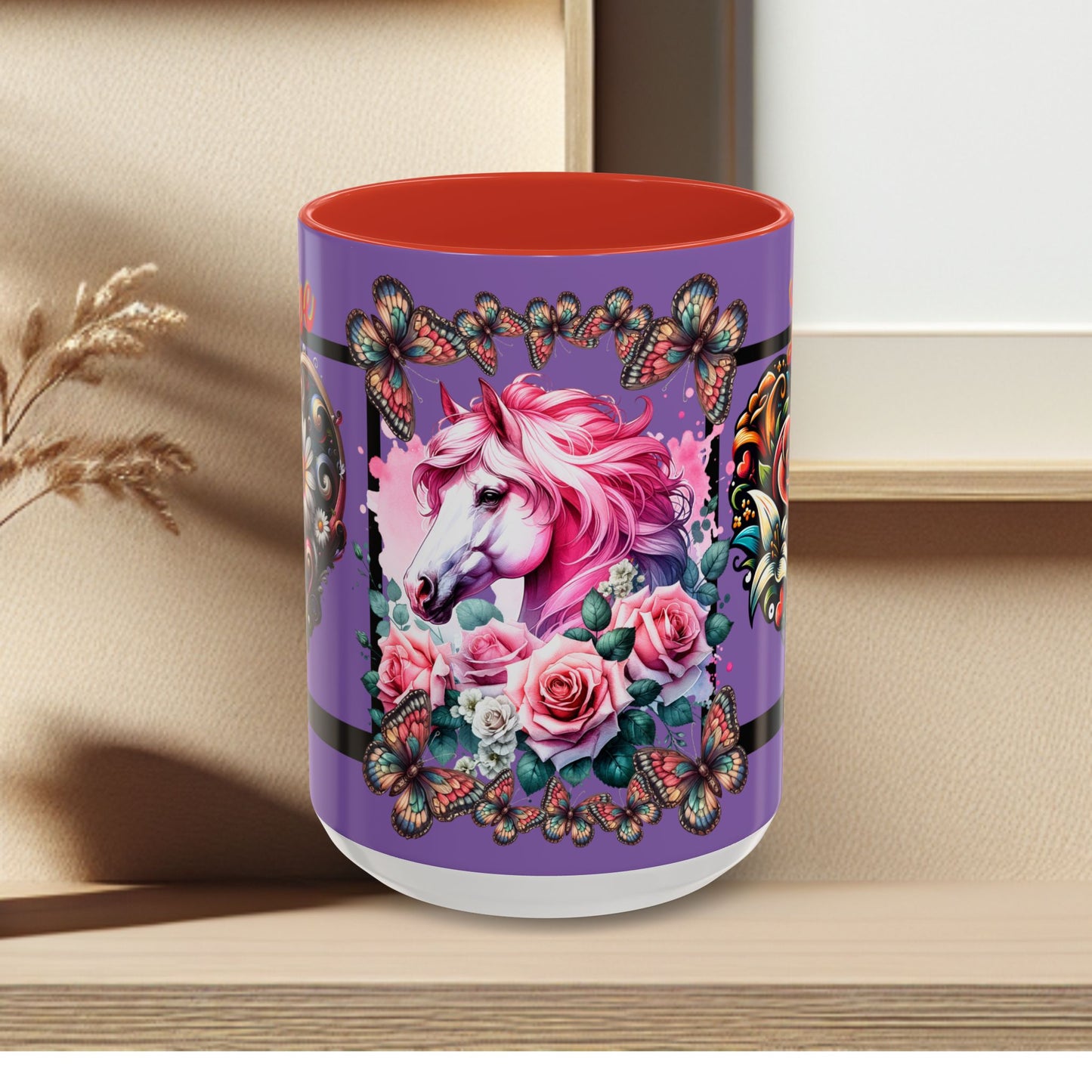 Love Coffee Mug - Vibrant Heart & Horse- Design, 11oz & 15oz