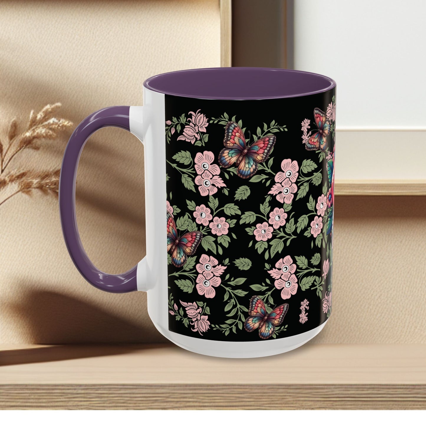 Floral Coffee Mug Black