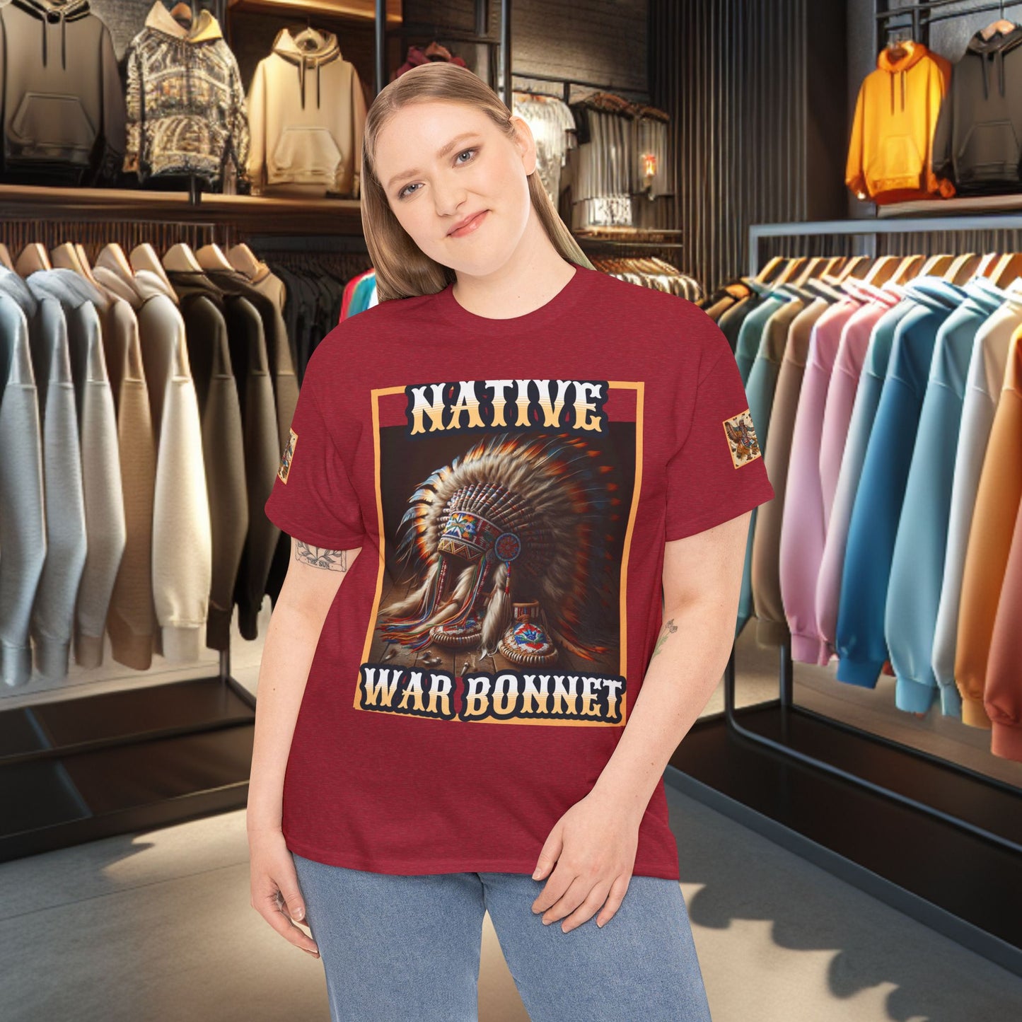 Unisex Cotton Tee - Native War Bonnet -Heavy Cotton Tee-