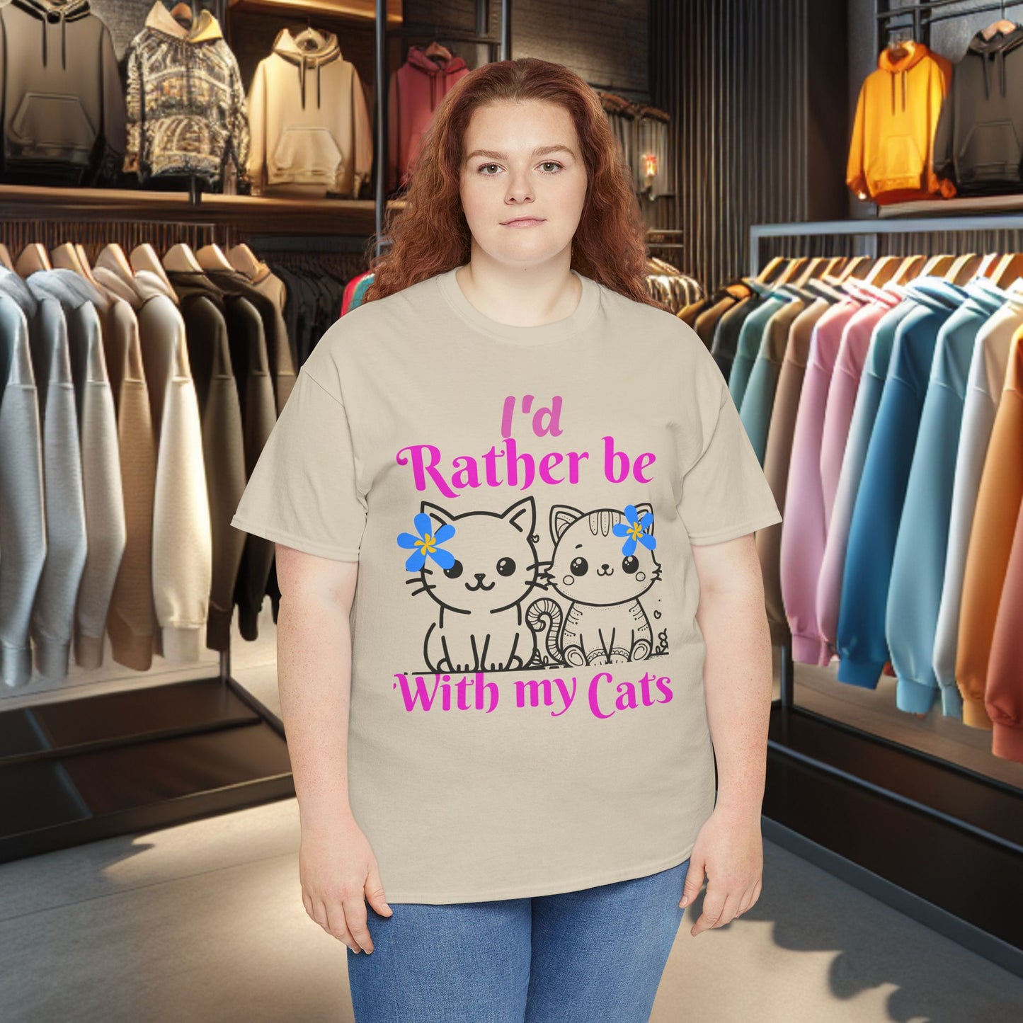 With my Cats Heavy Cotton Tee | Cat Lover Gift | Colorful Fun Shirt | Cute Animal Apparel | Perfect for Birthdays & Pet Lovers