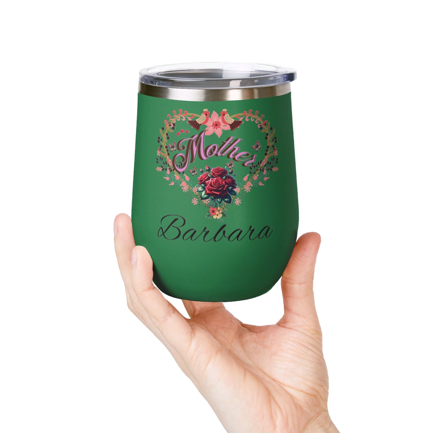 Personalized Mother’s Wine Tumbler - 12oz Floral Heart Design