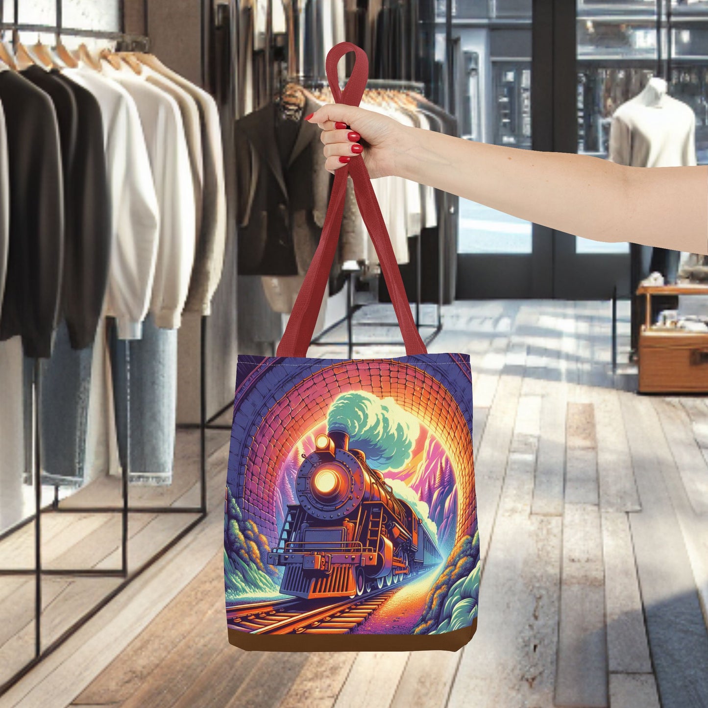 Steam Locomotive Tote Bag (AOP)- Vintage Train Tunnel Design