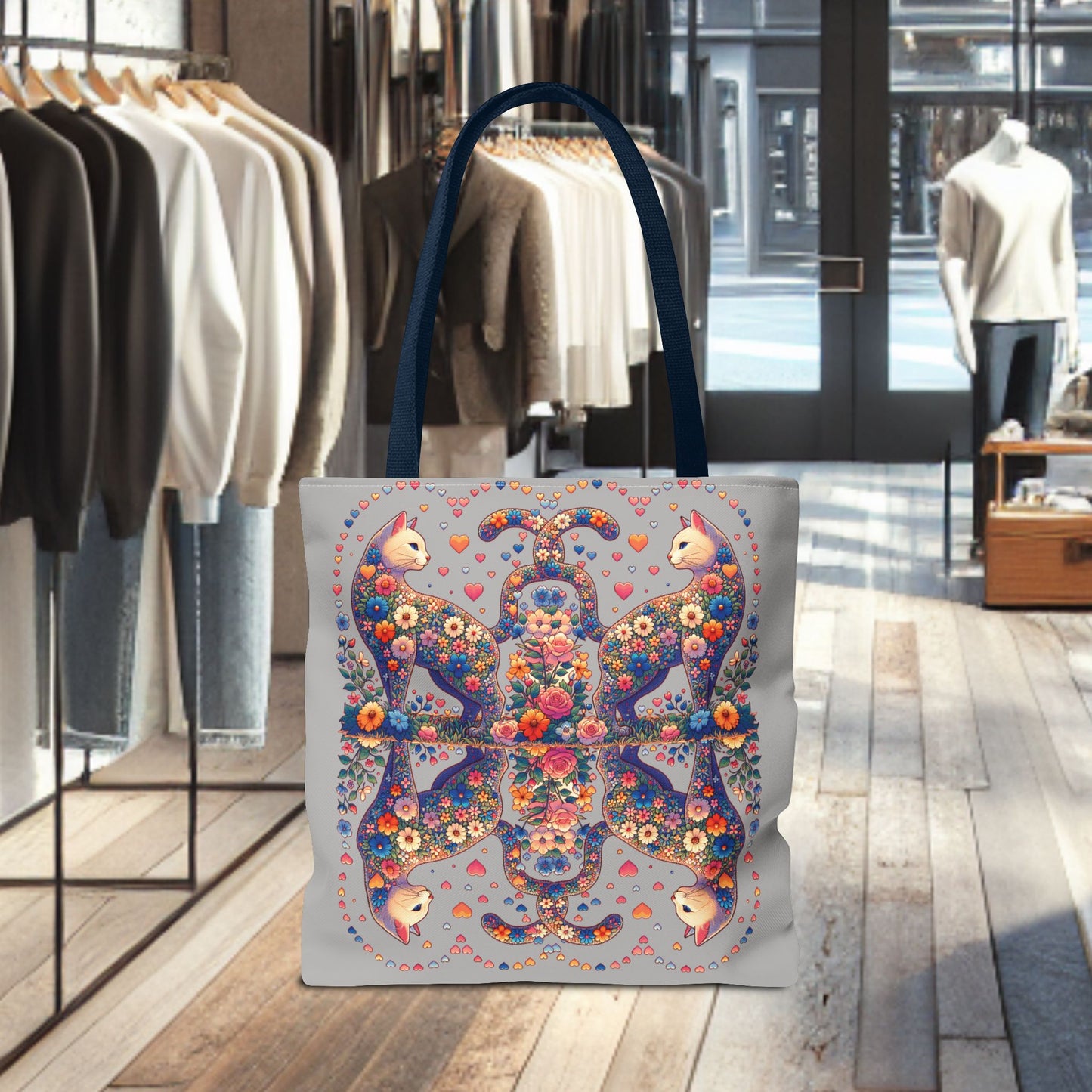 Mosaic Loving Cat Light Gray Tote Bag (AOP)