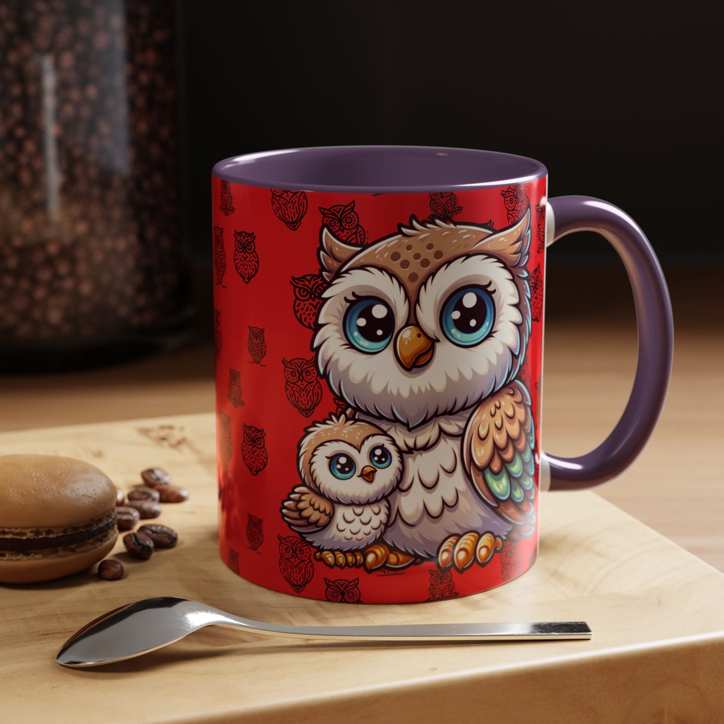 Red Coffee Mug - Owl Family - Colorful Inspirational Owl Design