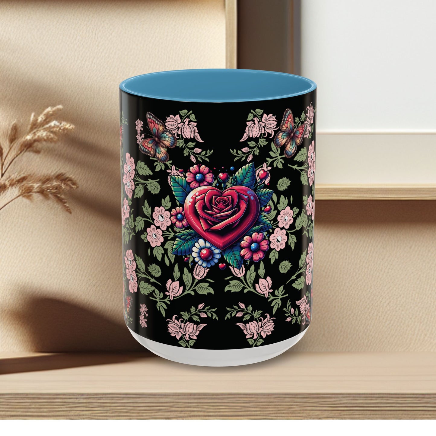 Floral Coffee Mug Black