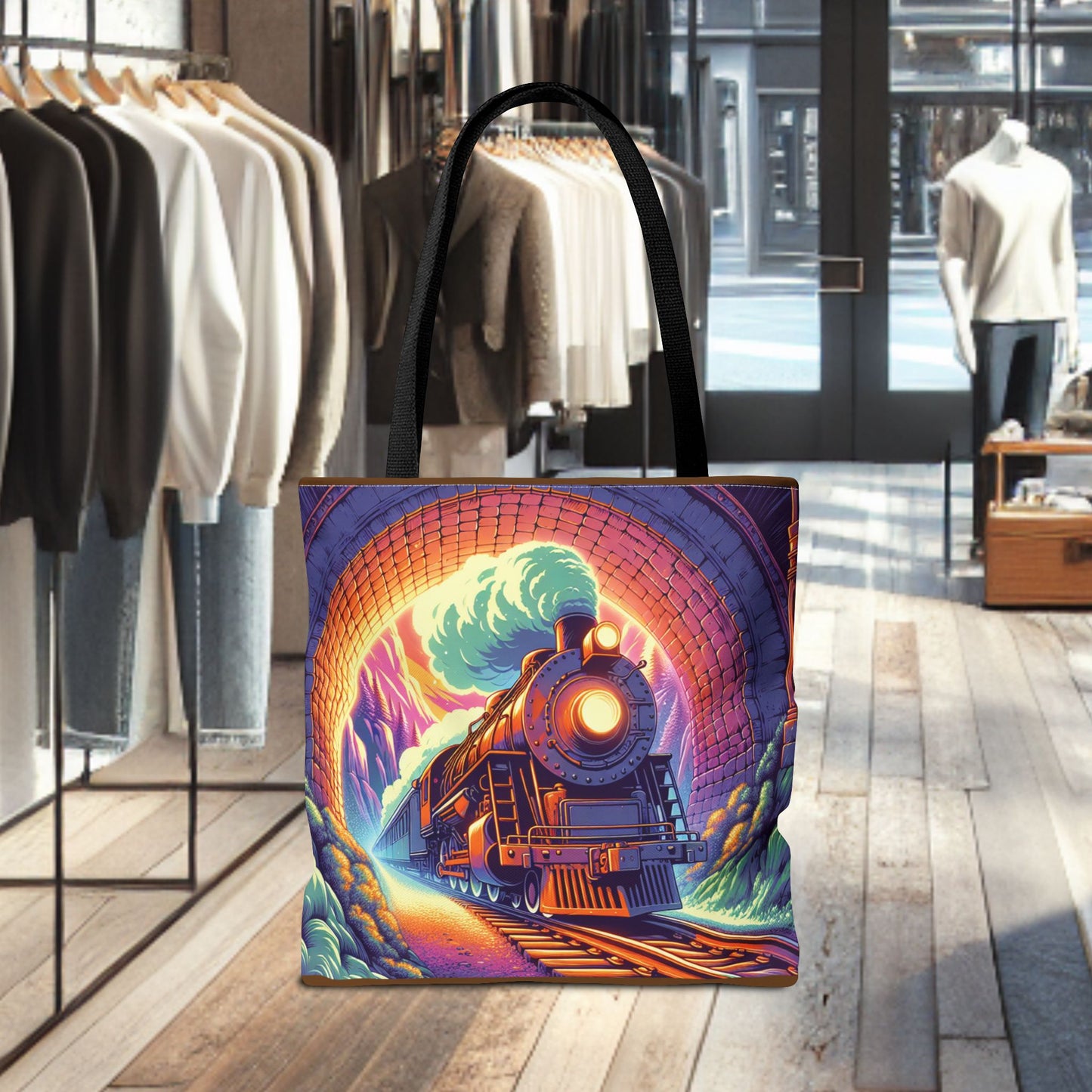 Steam Locomotive Tote Bag (AOP)- Vintage Train Tunnel Design