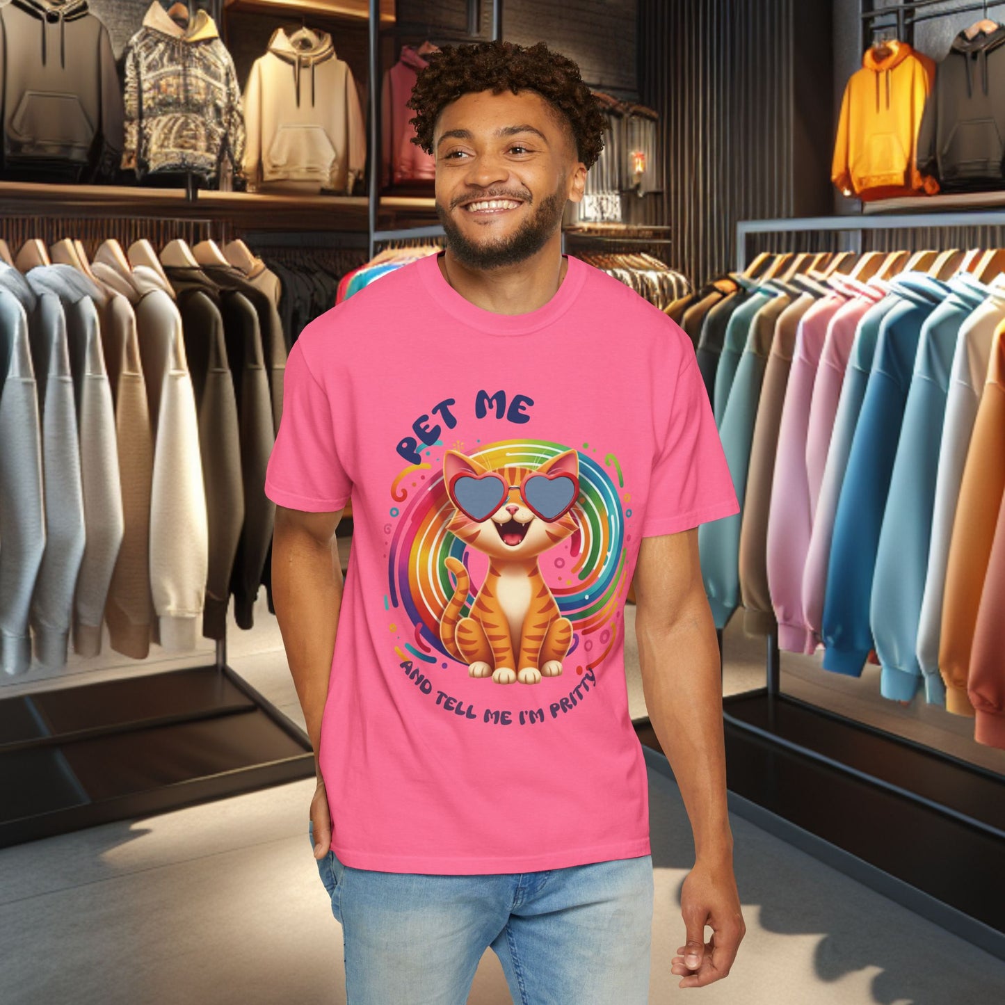 Groovy Orange Kitty Tee — "Pet Me" Dyed T-Shirt