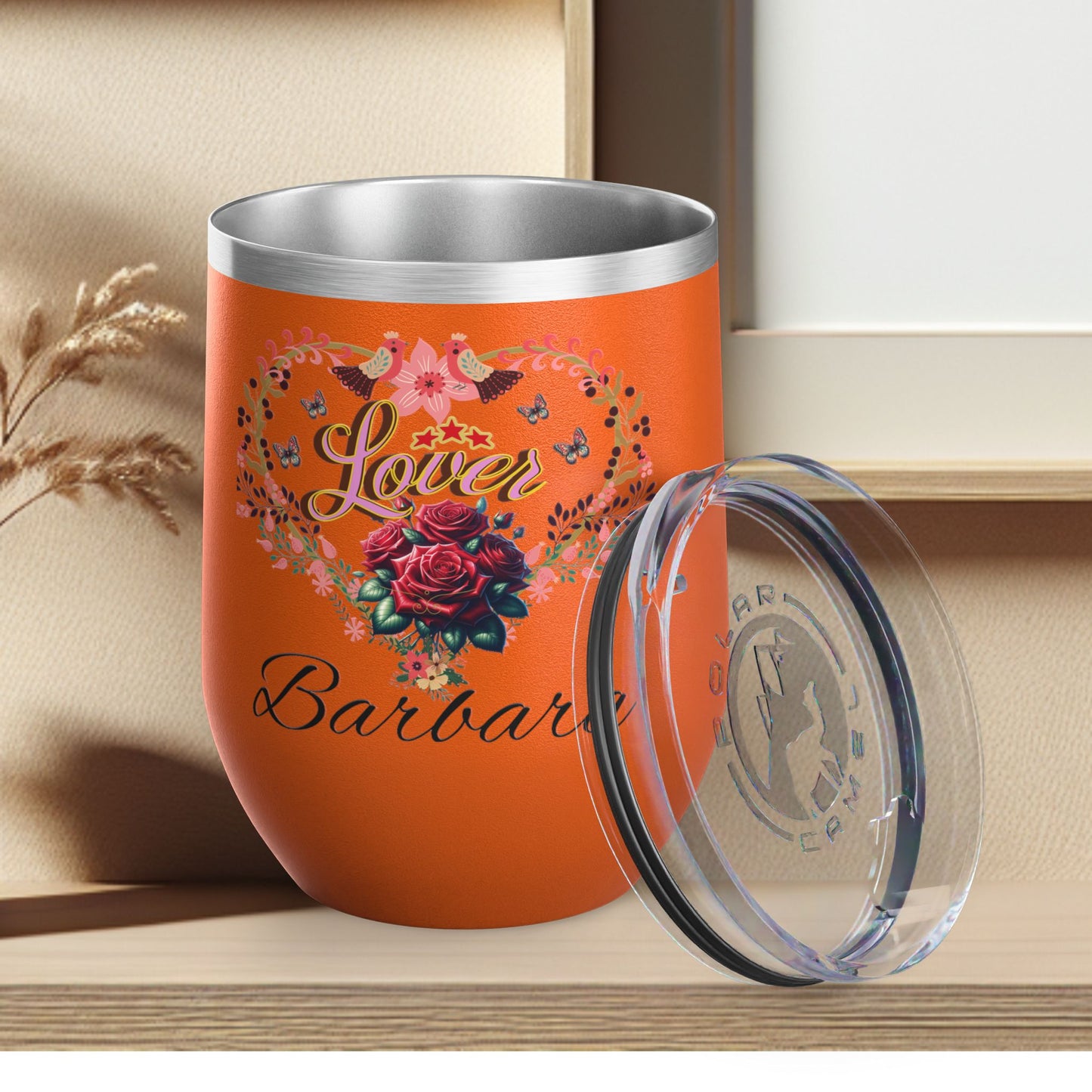 Personalized Lover's Floral Heart Wine Tumbler, 12oz