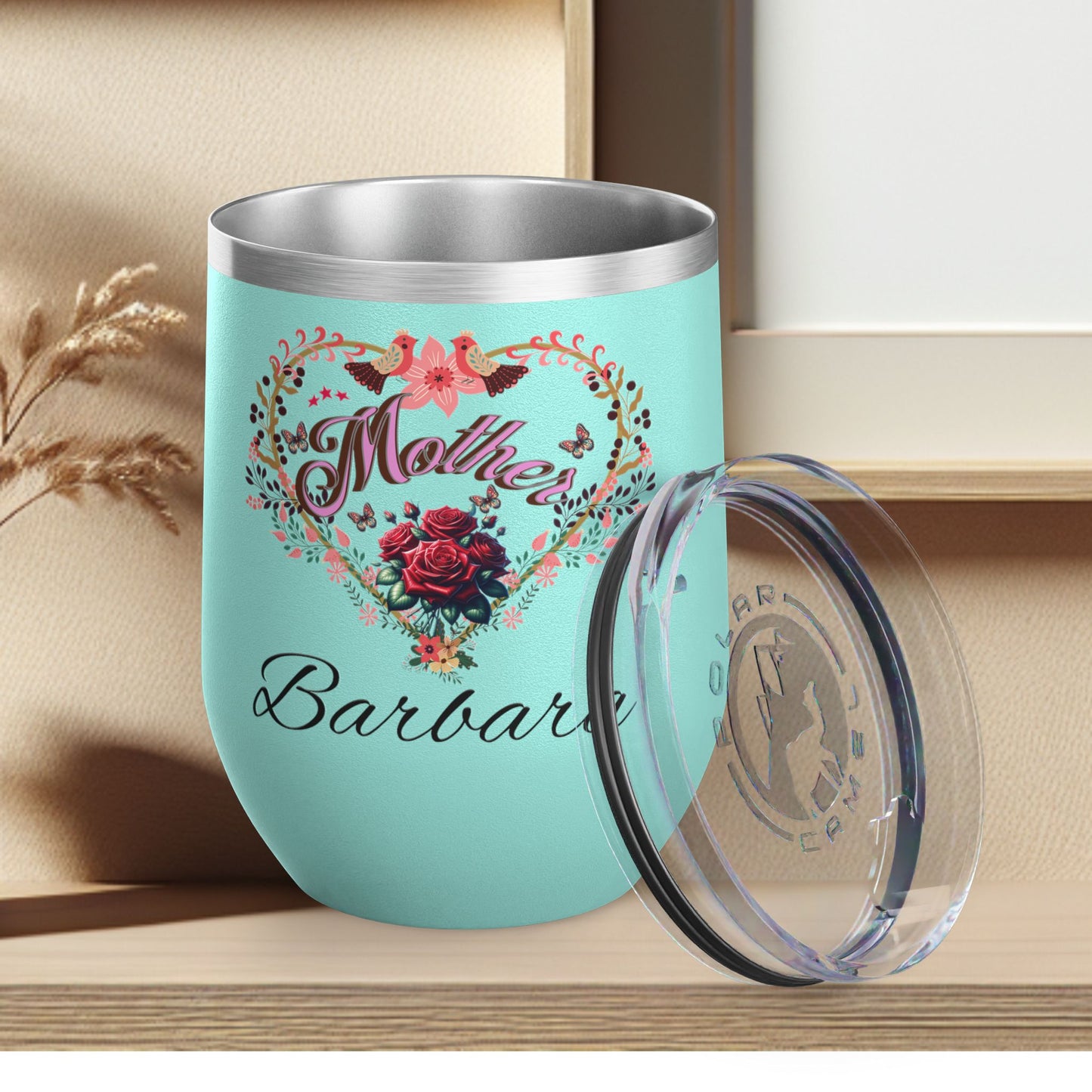 Personalized Mother’s Wine Tumbler - 12oz Floral Heart Design