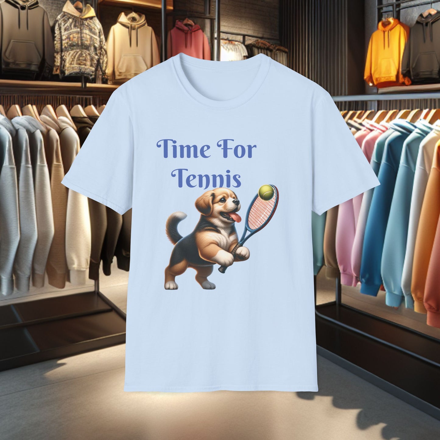 Puppy Playing Tennis Unisex T-Shirt - Time For Tennis