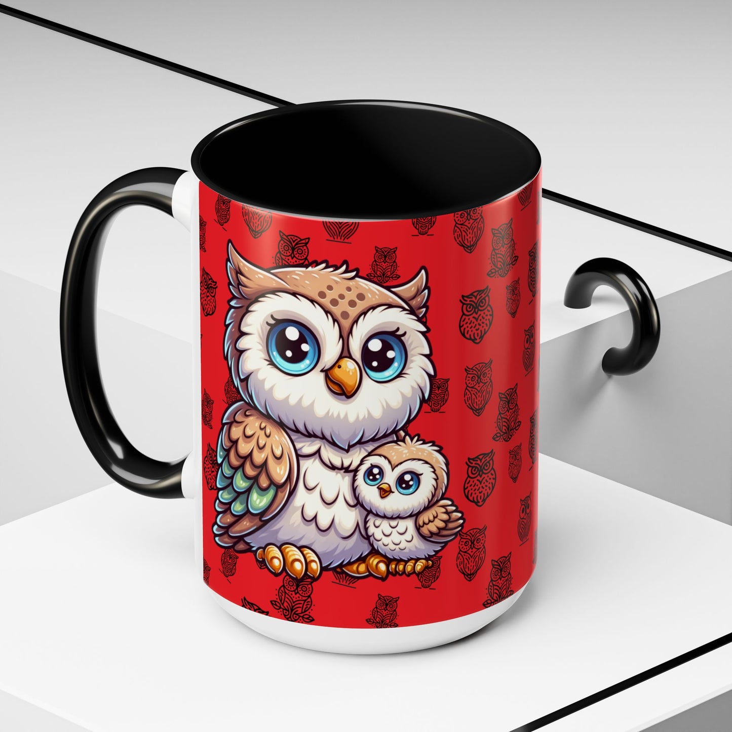 Red Coffee Mug - Owl Family - Colorful Inspirational Owl Design