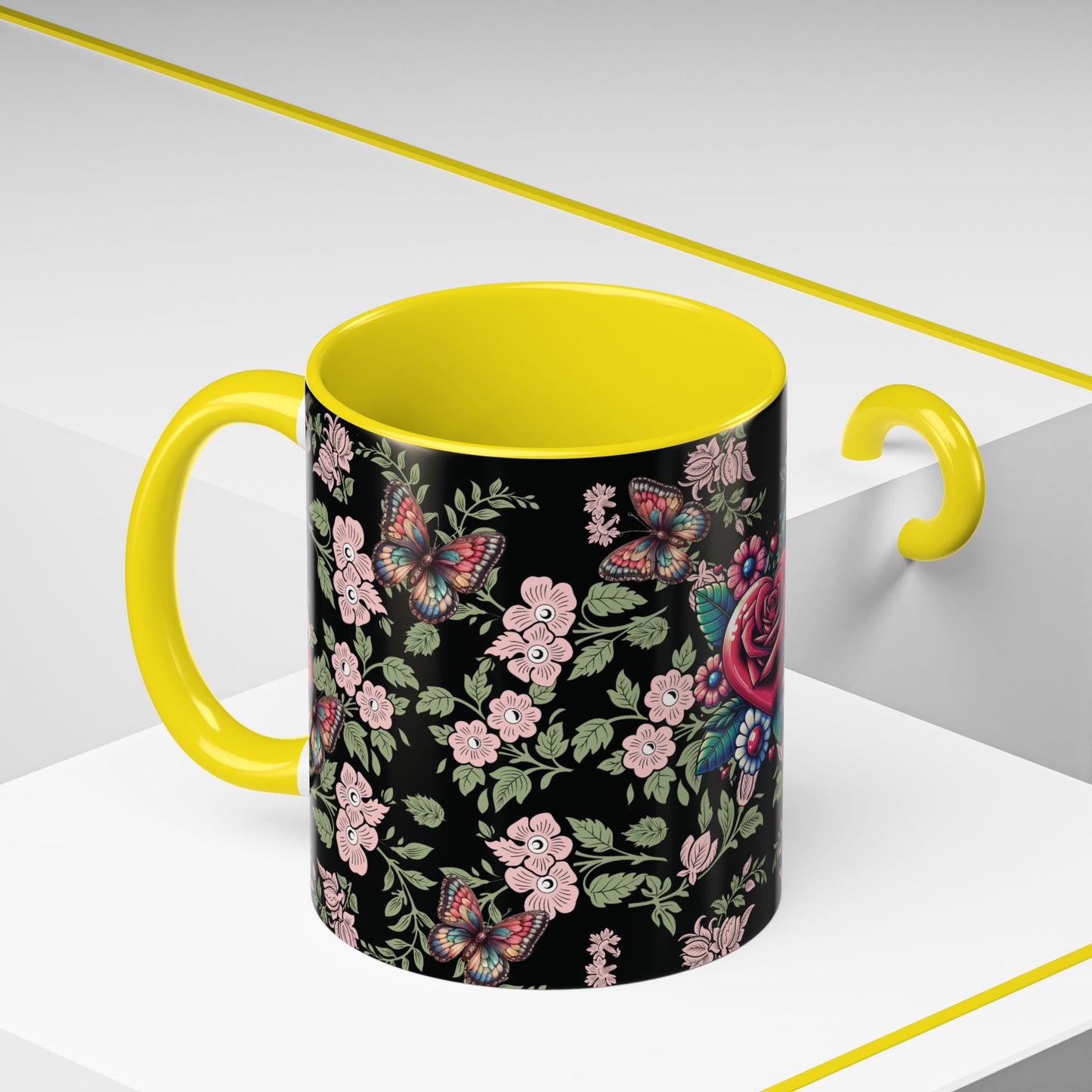 Floral Coffee Mug Black