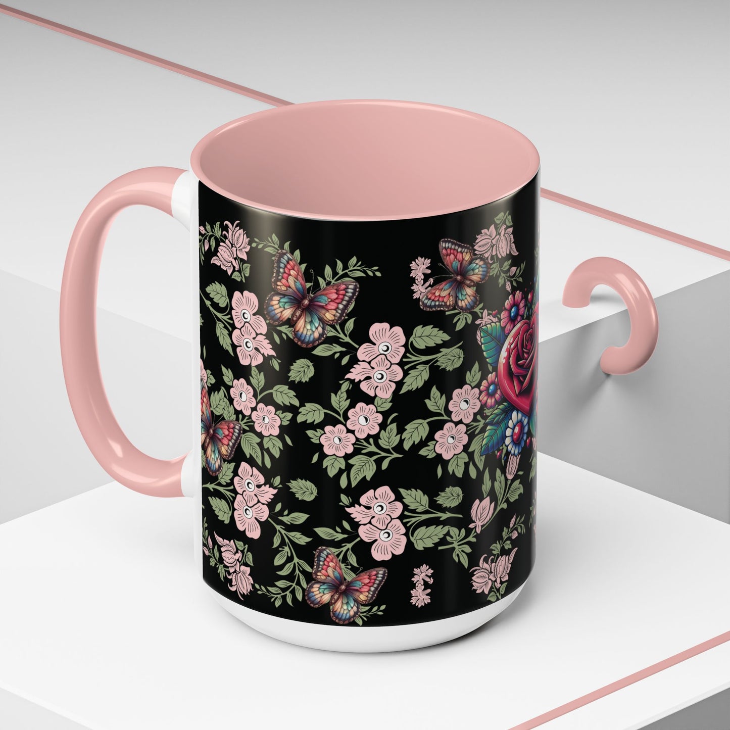 Floral Coffee Mug Black