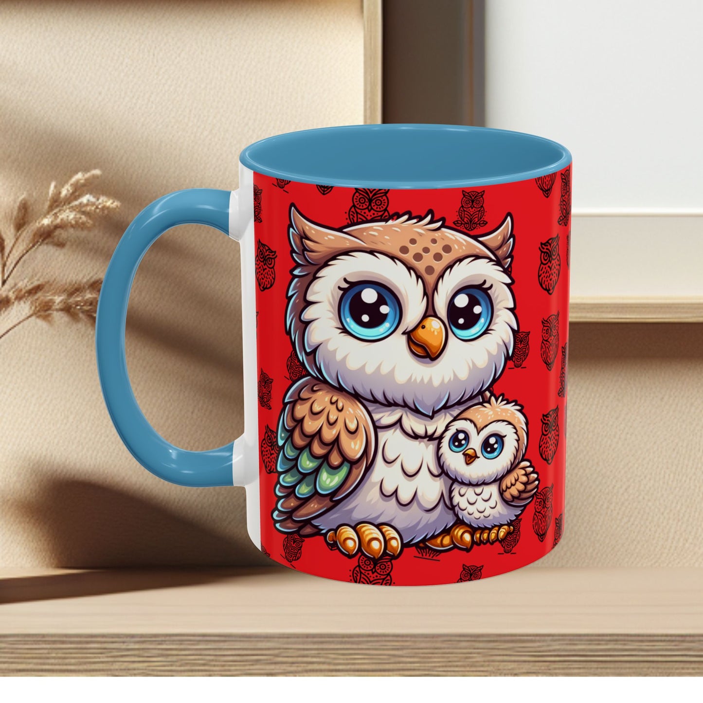 Red Coffee Mug - Owl Family - Colorful Inspirational Owl Design