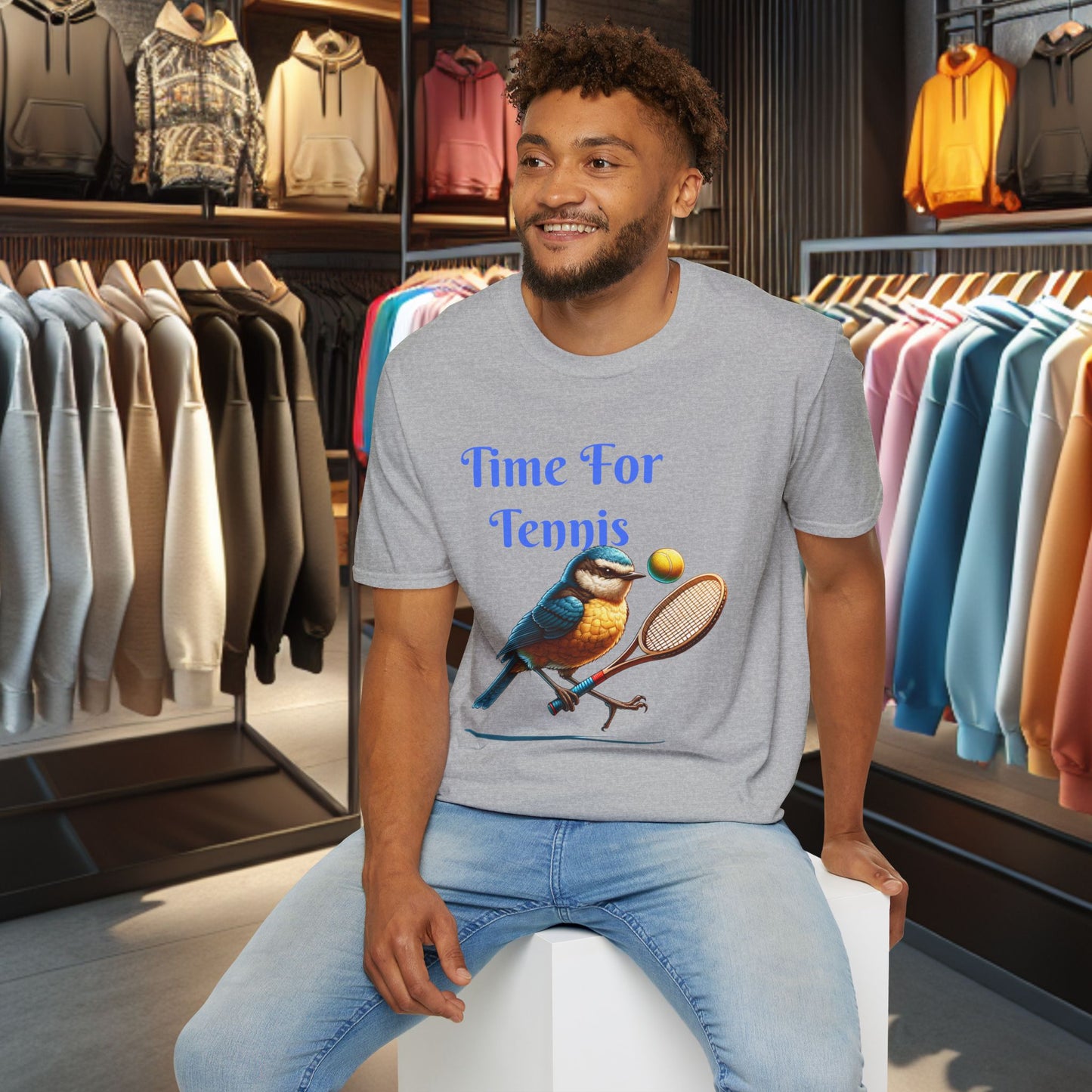 Blue Bird Playing Tennis Unisex T-Shirt - Time ForTennis