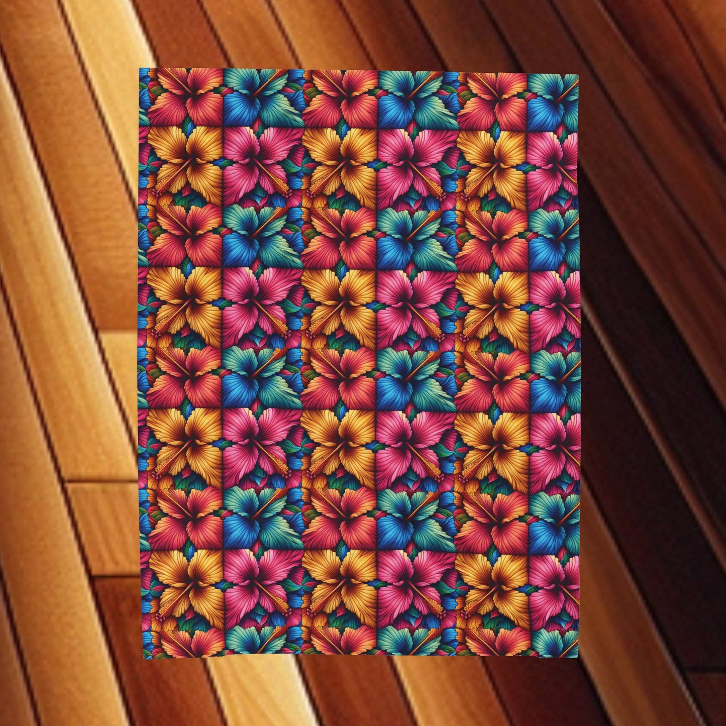 Large Colorful Floral Velveteen Blanket