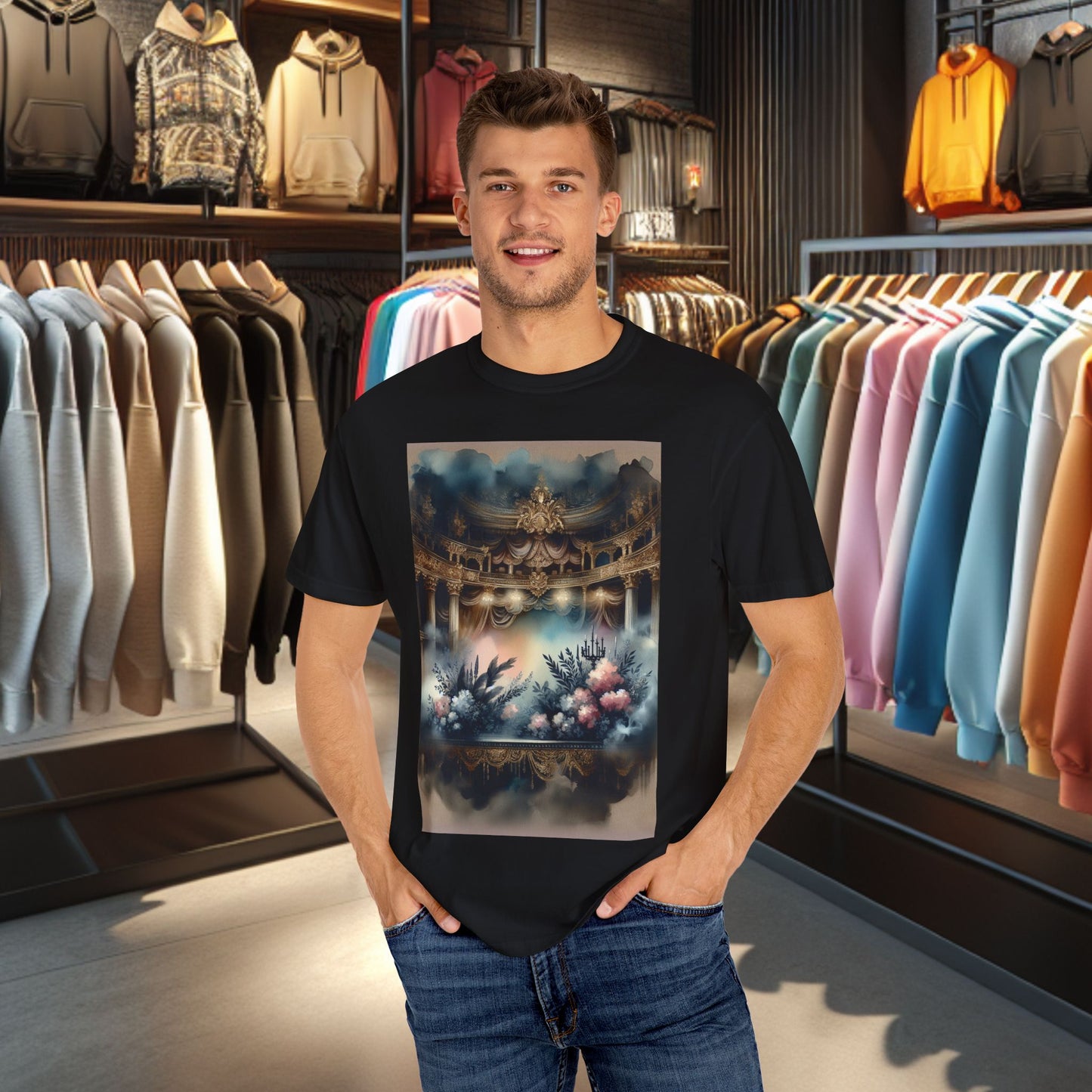 Dreamy Garden Unisex Garment-Dyed T-shirt - Artistic Floral Print - Perfect for Everyday Wear and Gifting