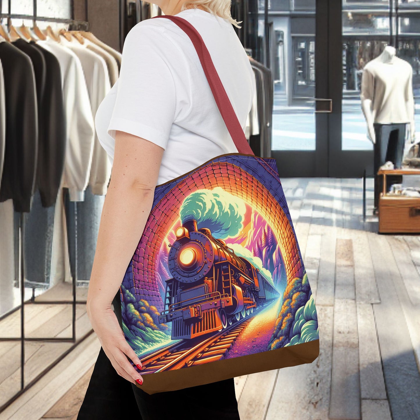 Steam Locomotive Tote Bag (AOP)- Vintage Train Tunnel Design
