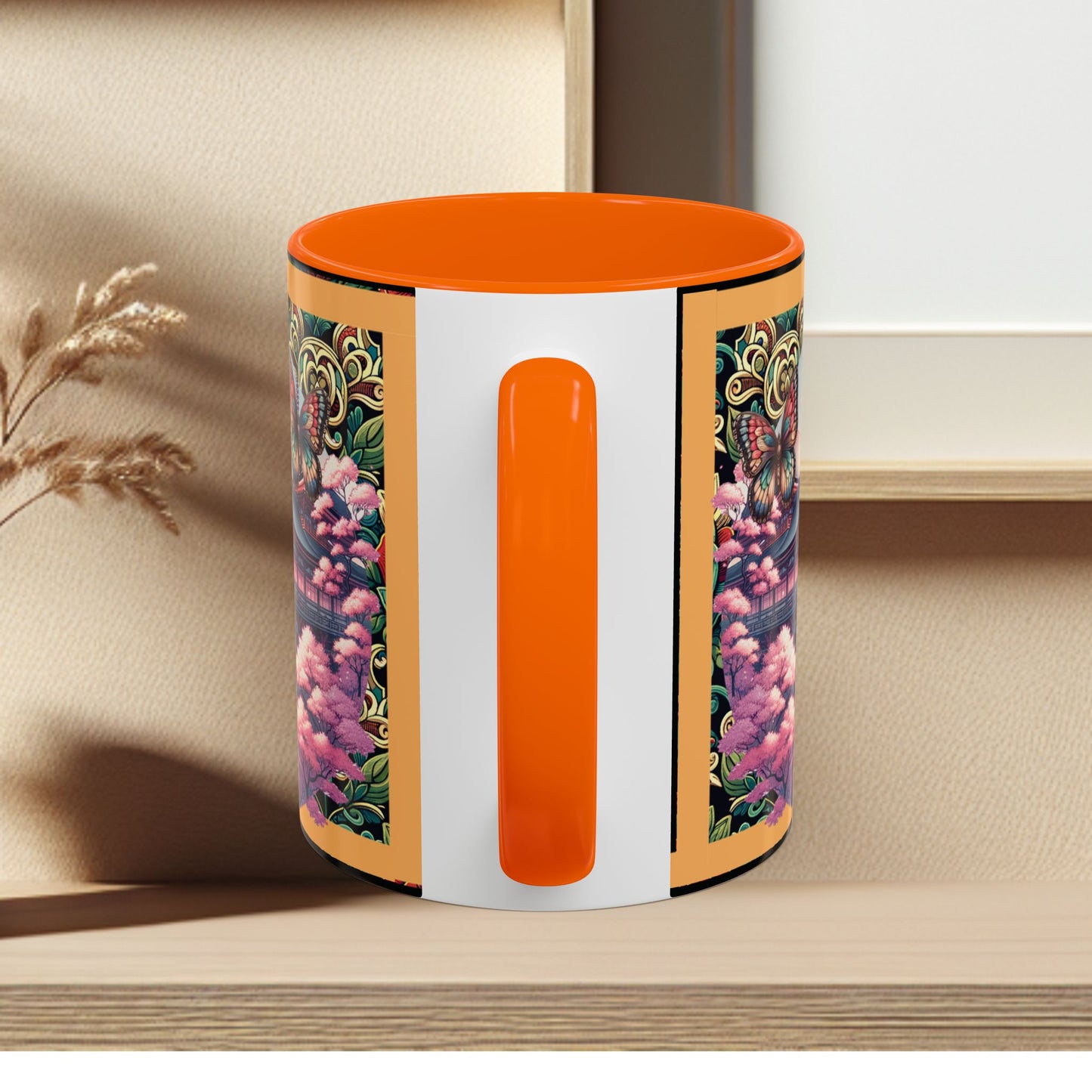 Mug - Sakura Butterfly Coffee Mug with Cherry Blossoms and a Rose