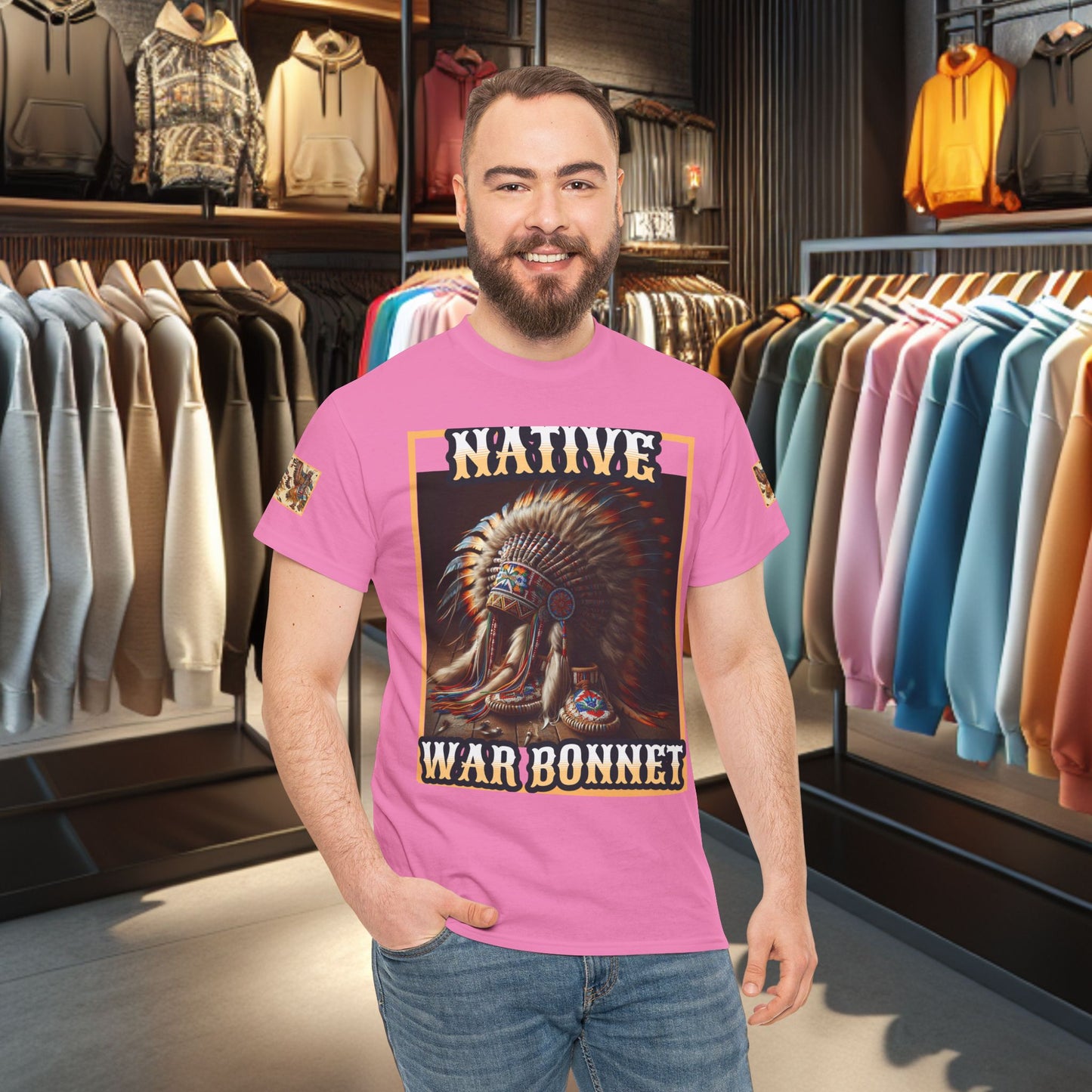 Unisex Cotton Tee - Native War Bonnet -Heavy Cotton Tee-