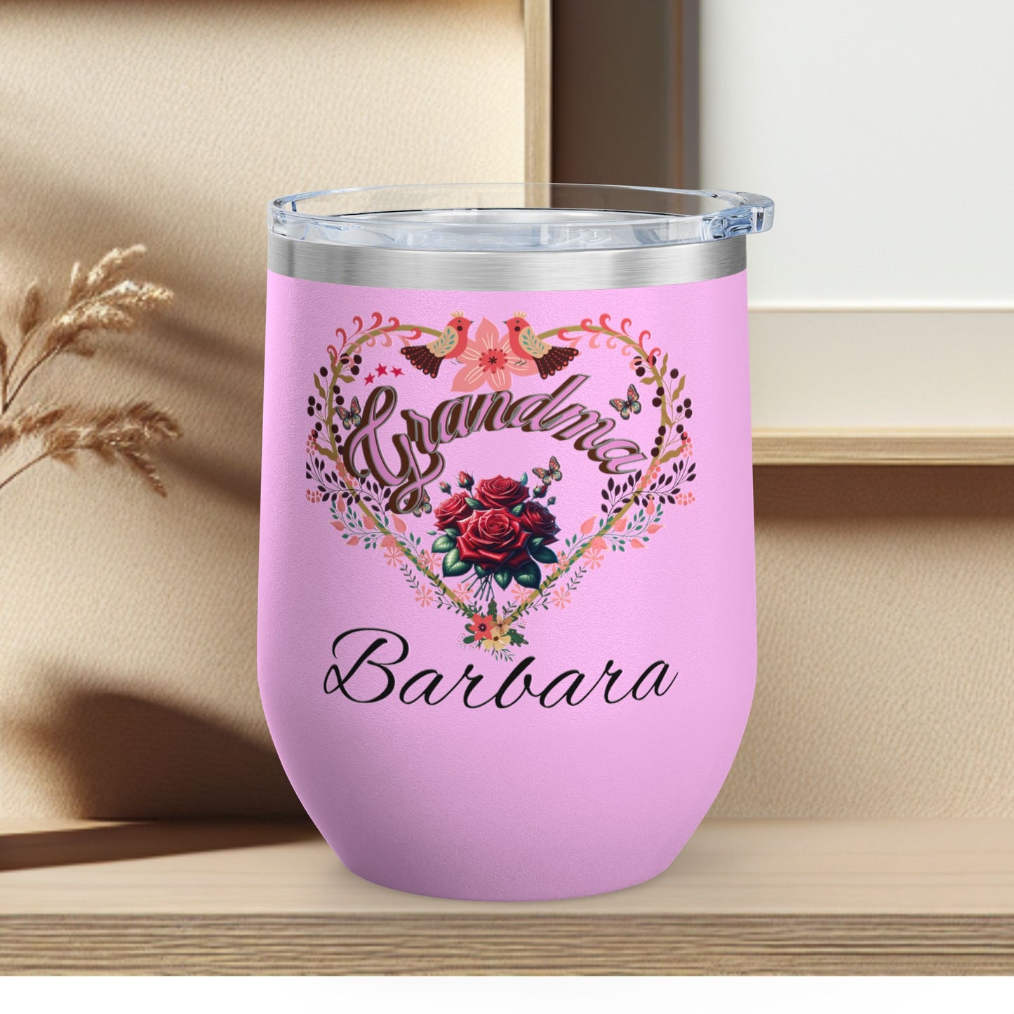 Personalized Grandma’s Wine Tumbler - 12oz Floral Heart Design