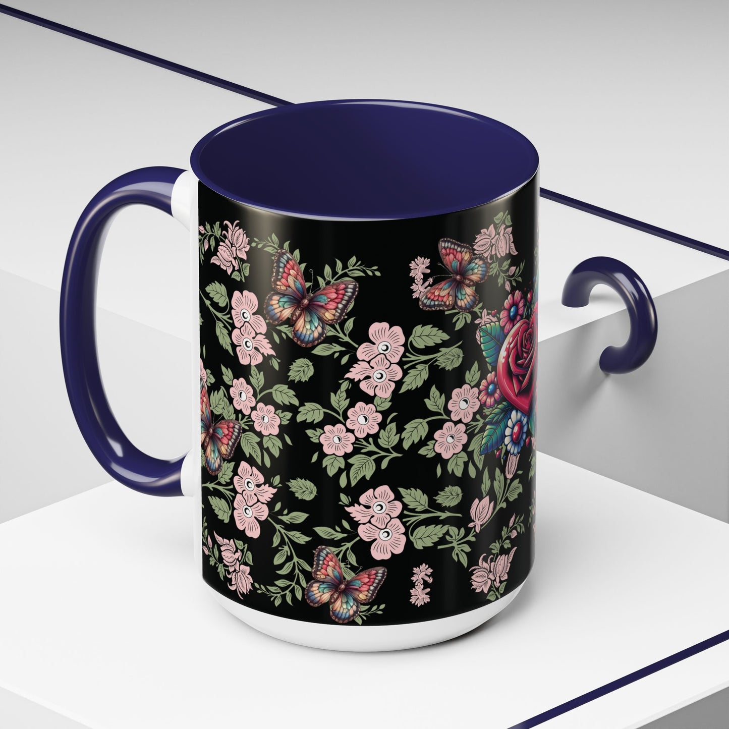 Floral Coffee Mug Black