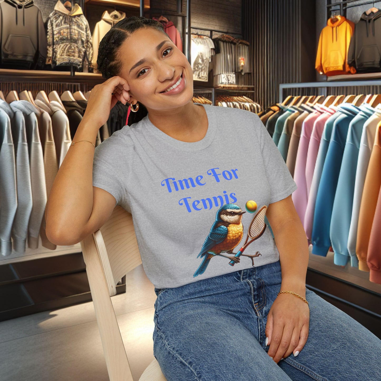 Blue Bird Playing Tennis Unisex T-Shirt - Time ForTennis