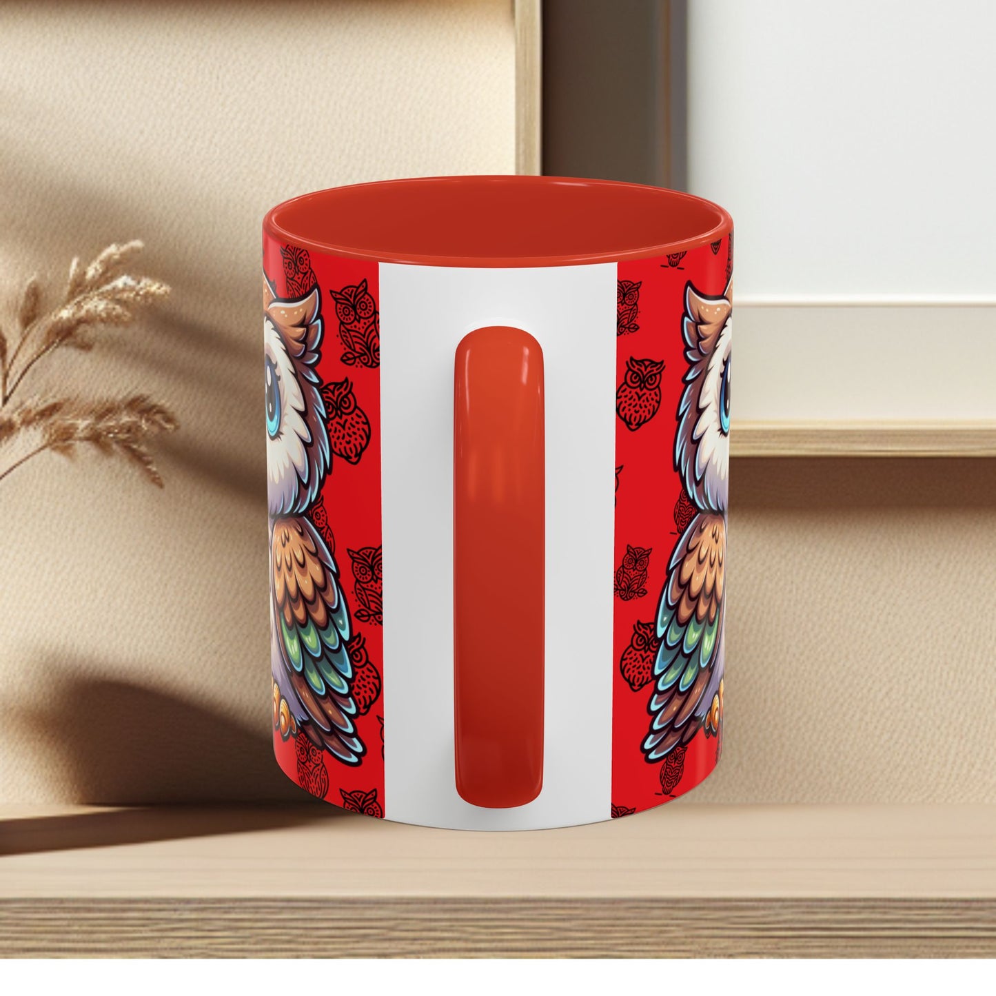 Red Coffee Mug - Owl Family - Colorful Inspirational Owl Design
