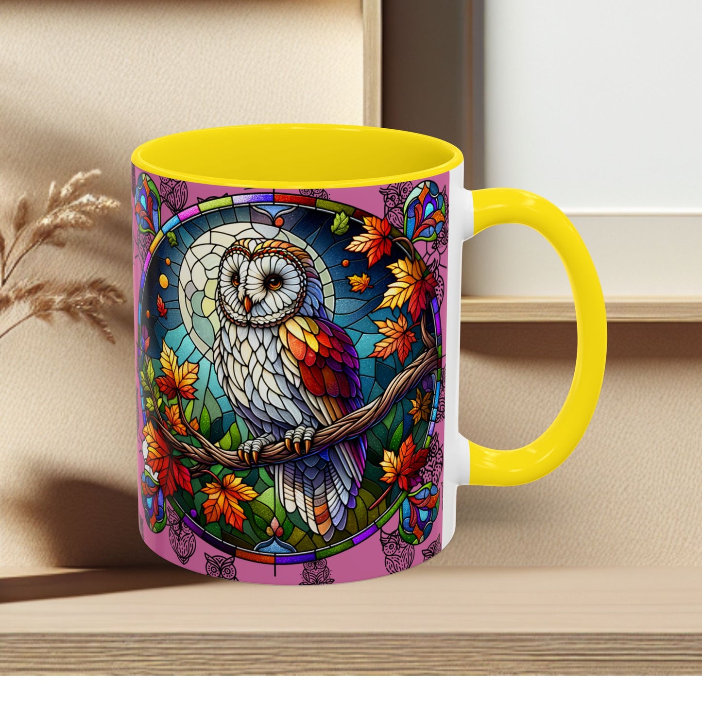 Coffee Mug -Colorful Stain Glass Owl Design