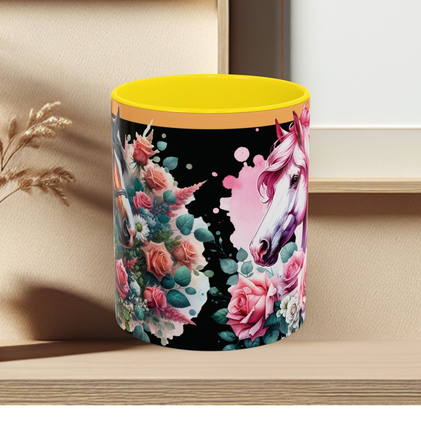 Coffee Mug Horses in Flowers 11oz 15oz