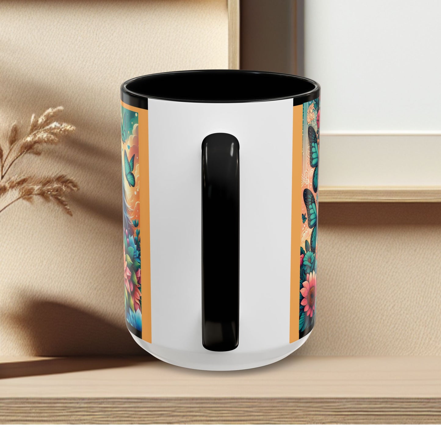 Coffee Mug Horses, Flowers, and Butterflies Mug