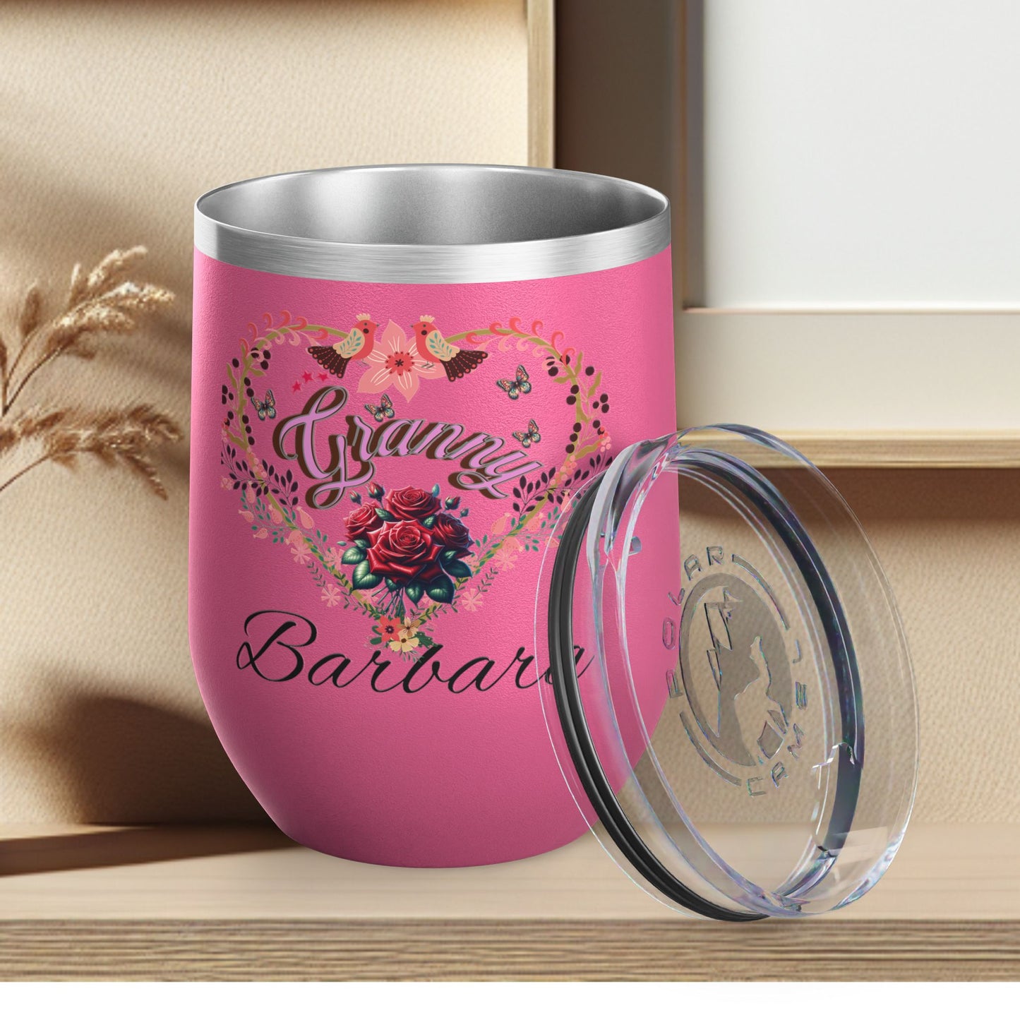 Personalized Grannie’s Wine Tumbler - 12oz Floral Heart Design