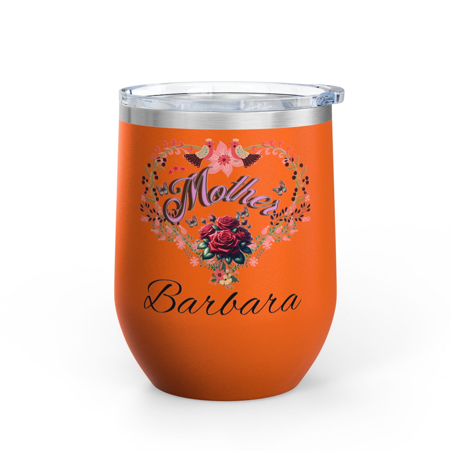 Personalized Mother’s Wine Tumbler - 12oz Floral Heart Design