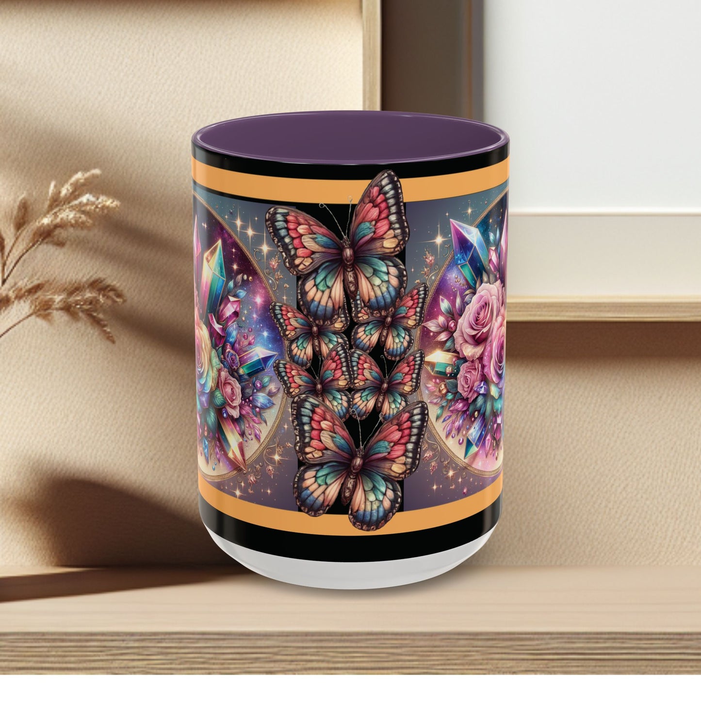 Coffee Mug Butterflys and Flowers
