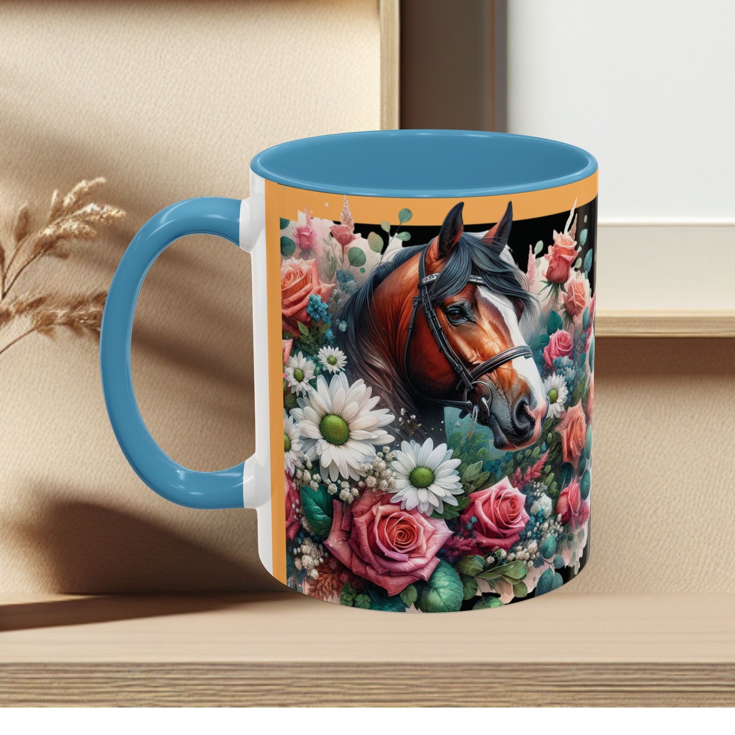 Coffee Mug Horses in Flowers 11oz 15oz