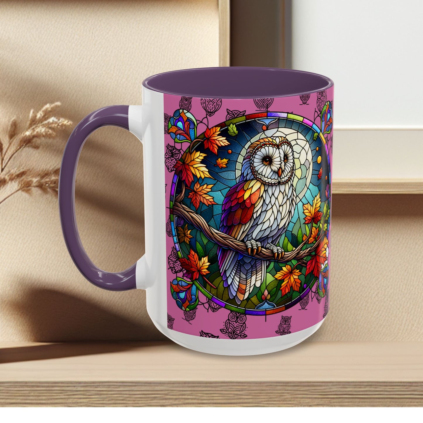 Coffee Mug -Colorful Stain Glass Owl Design