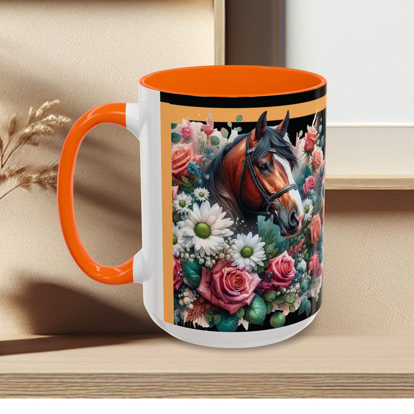 Coffee Mug Horses in Flowers 11oz 15oz
