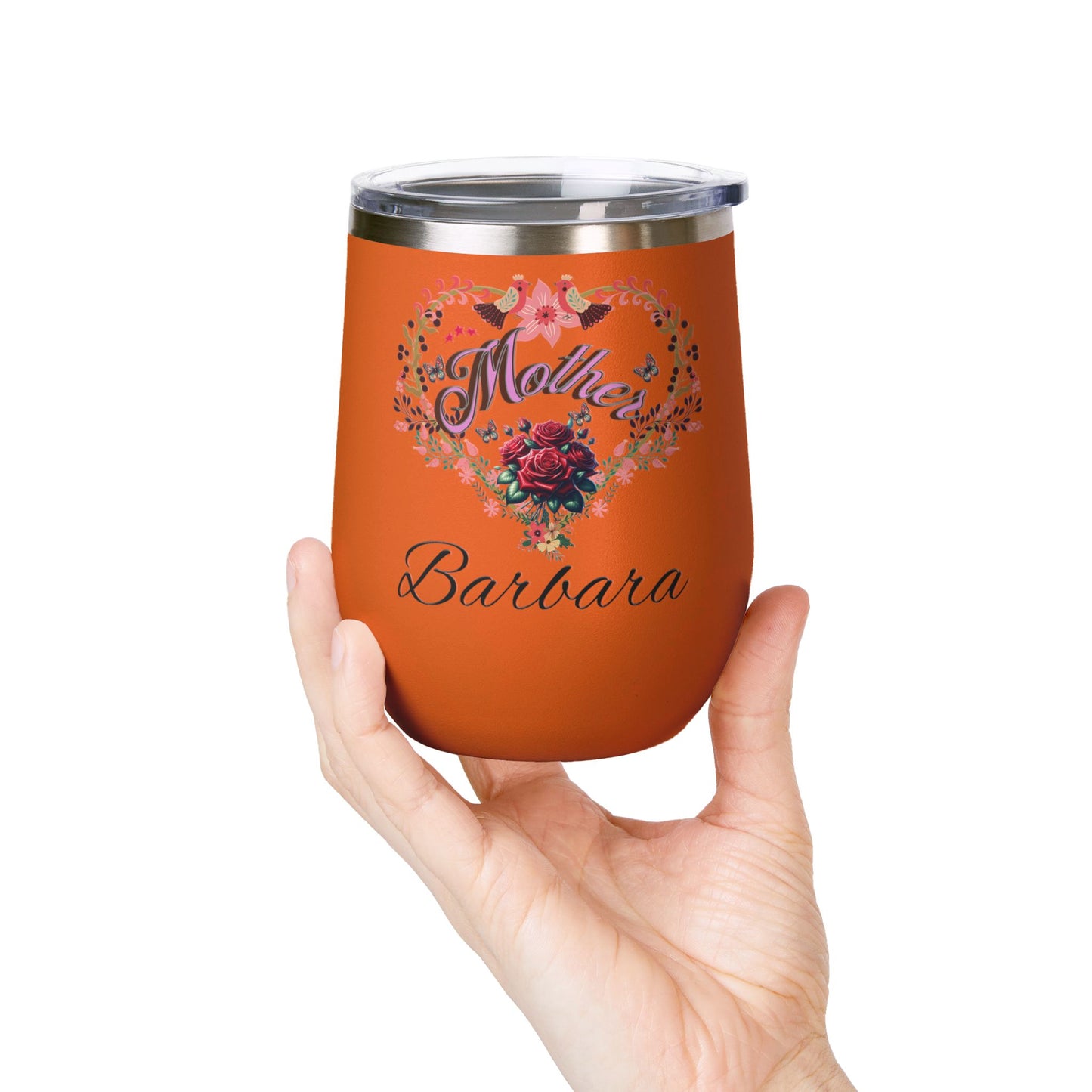 Personalized Mother’s Wine Tumbler - 12oz Floral Heart Design