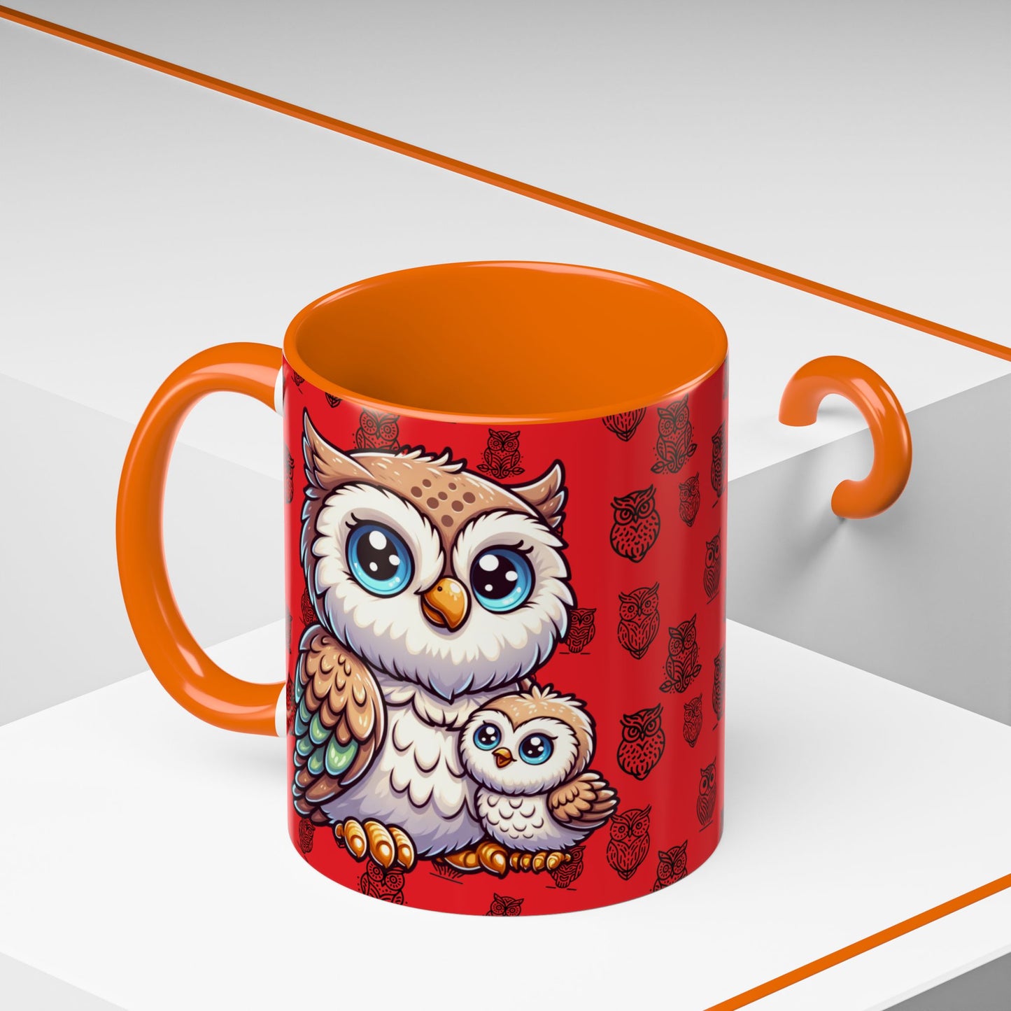 Red Coffee Mug - Owl Family - Colorful Inspirational Owl Design
