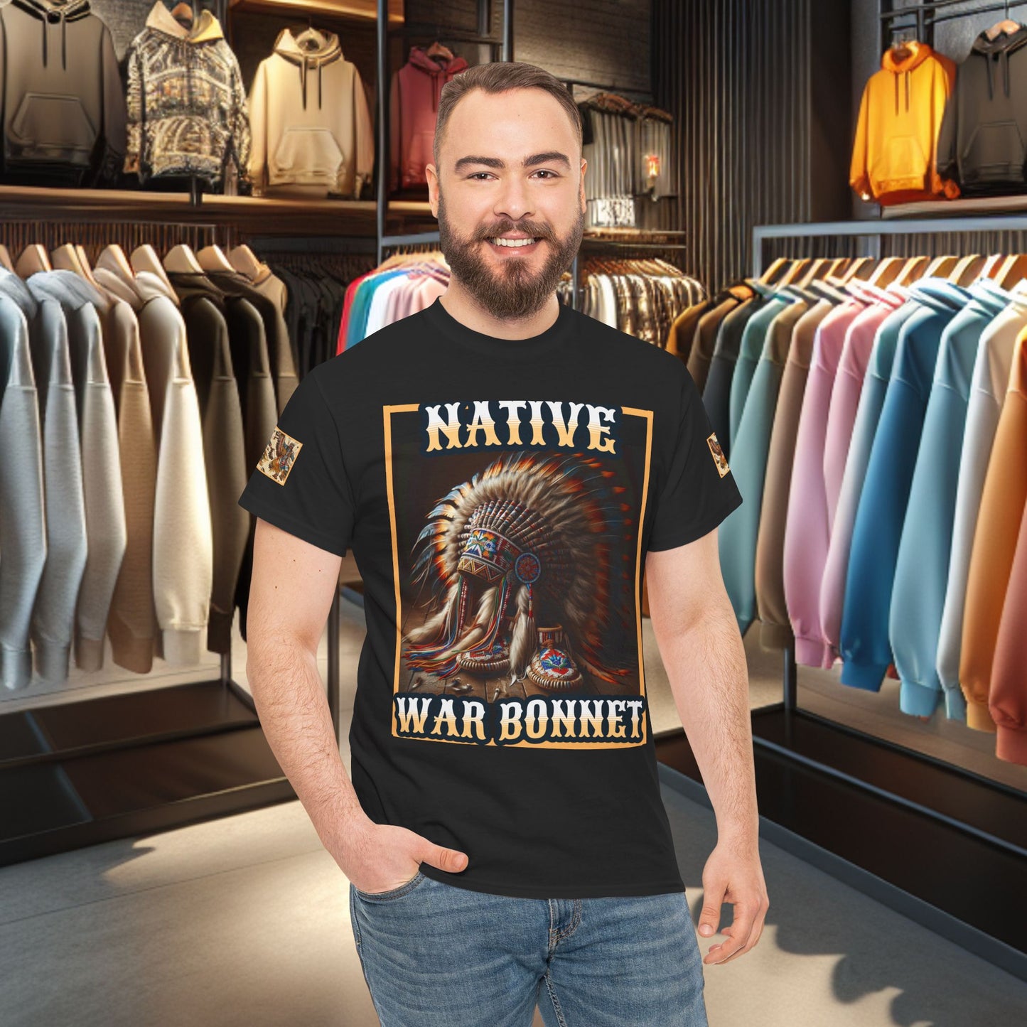 Unisex Cotton Tee - Native War Bonnet -Heavy Cotton Tee-