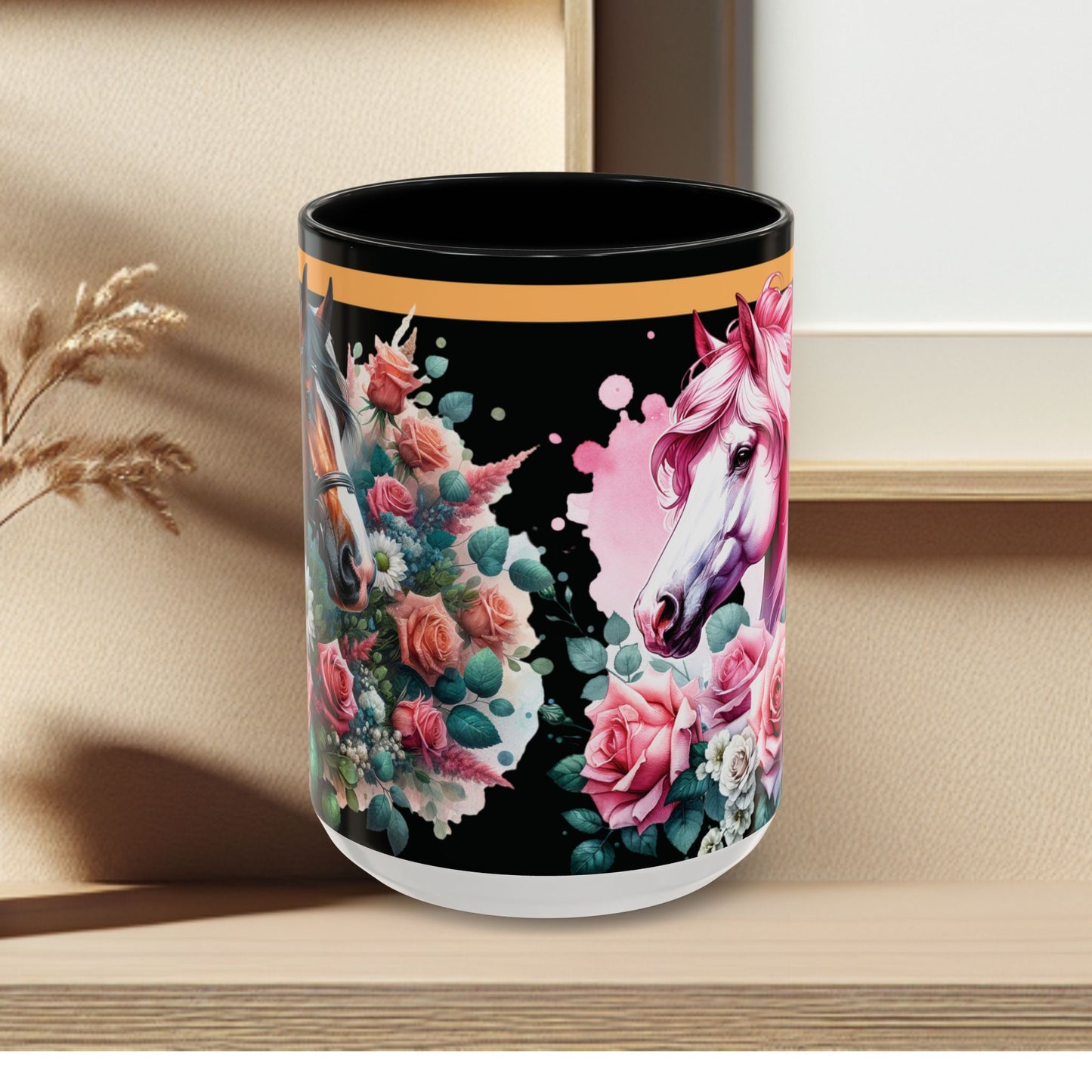 Coffee Mug Horses in Flowers 11oz 15oz