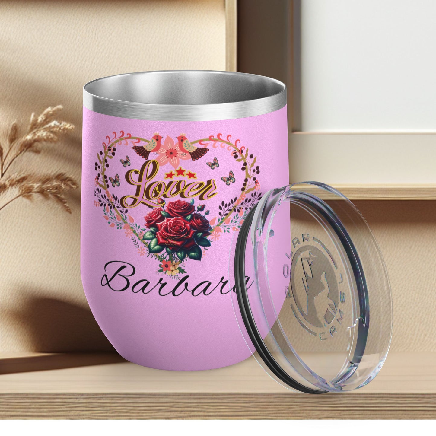 Personalized Lover's Floral Heart Wine Tumbler, 12oz