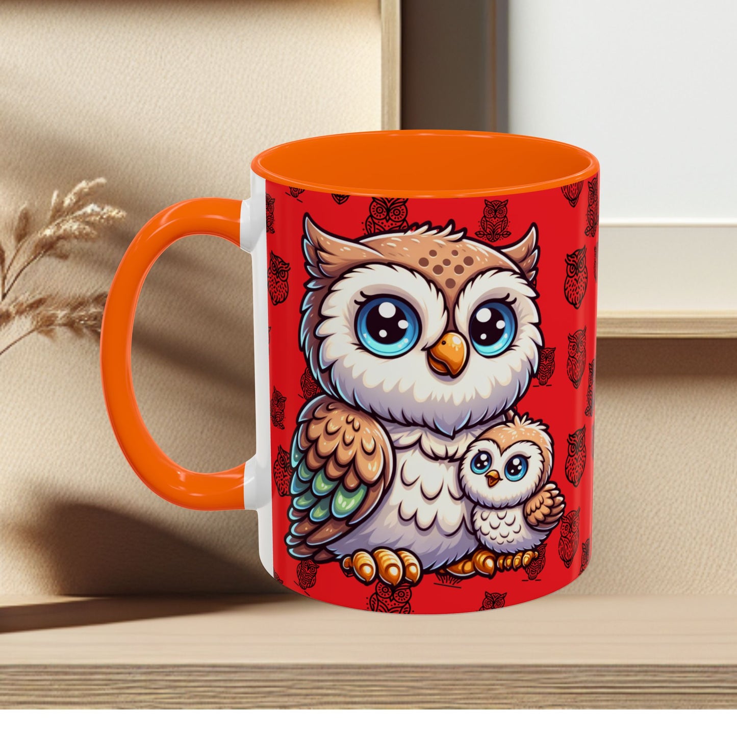Red Coffee Mug - Owl Family - Colorful Inspirational Owl Design